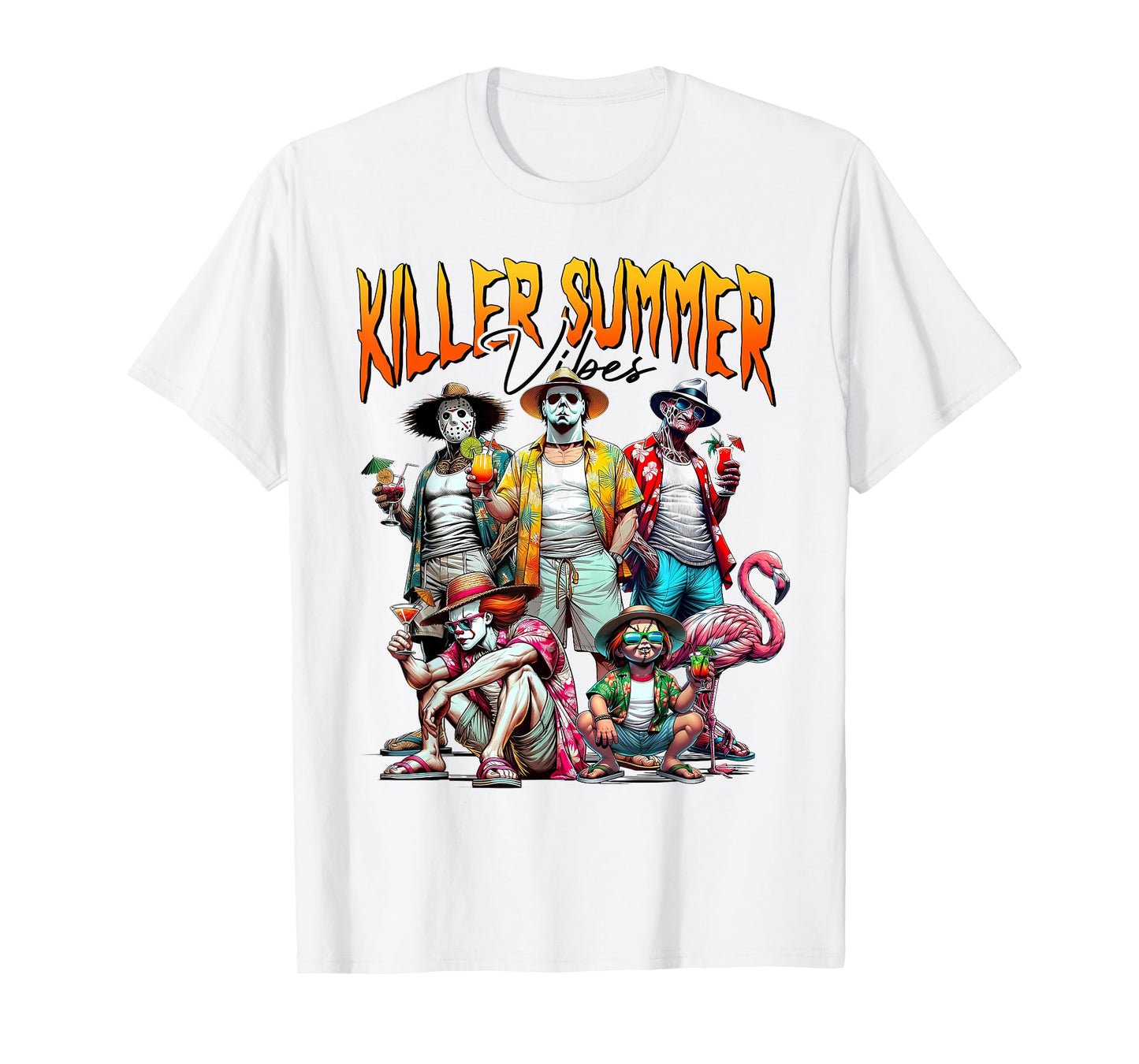 Vintage Horror Summer Vibes Funny Halloween Summerween Beach T-Shirt