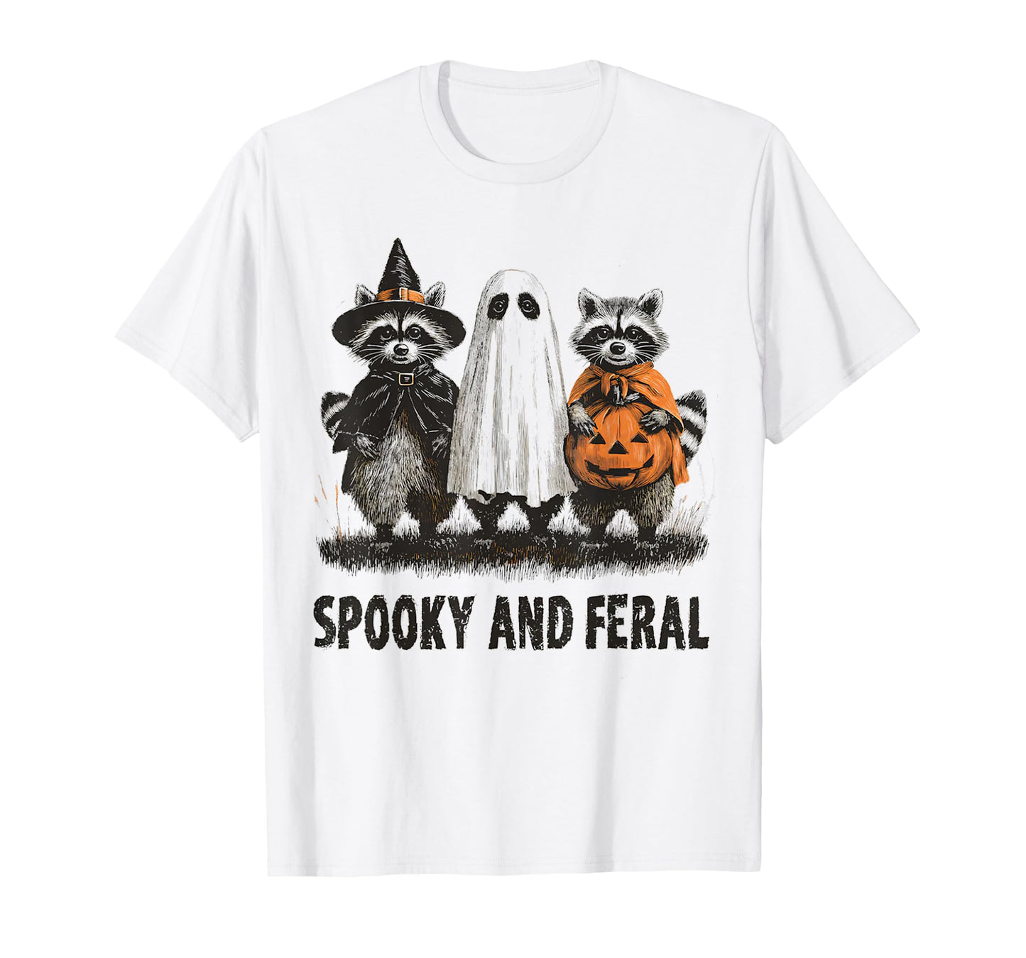 Feral And Spooky Funny Creepy Raccoon Ghost T-Shirt