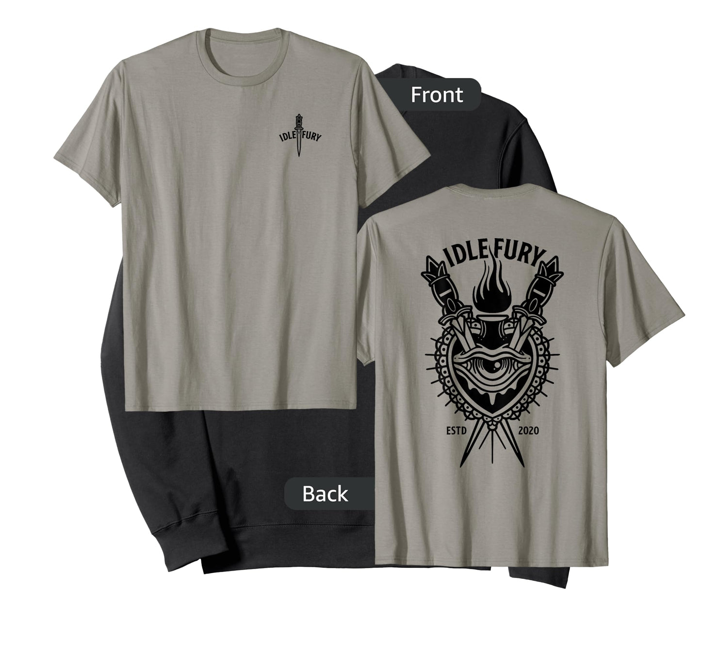 VIEW BACK PRINT Idle Fury Sacred Heart Swords Daggers Tattoo T-Shirt