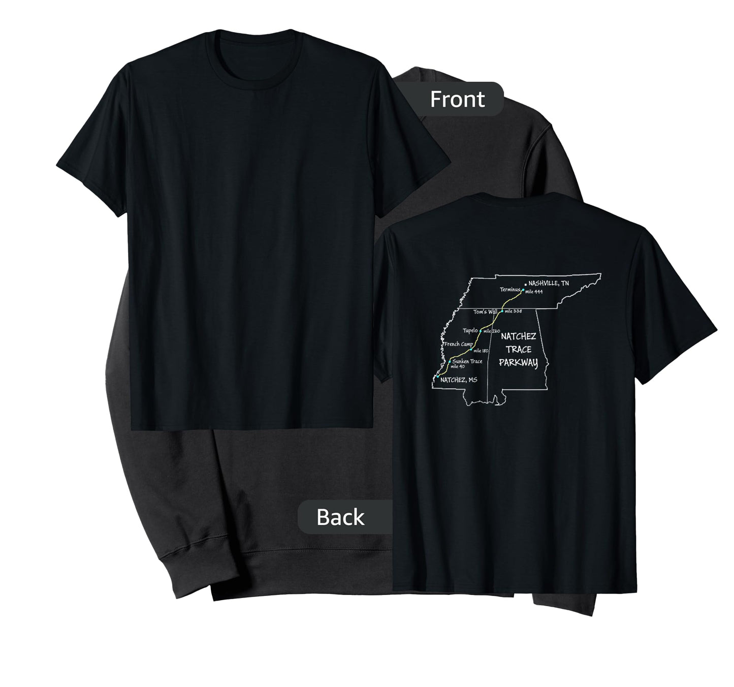Route Map of the Natchez Trace Parkway National Scenic Trail T-Shirt