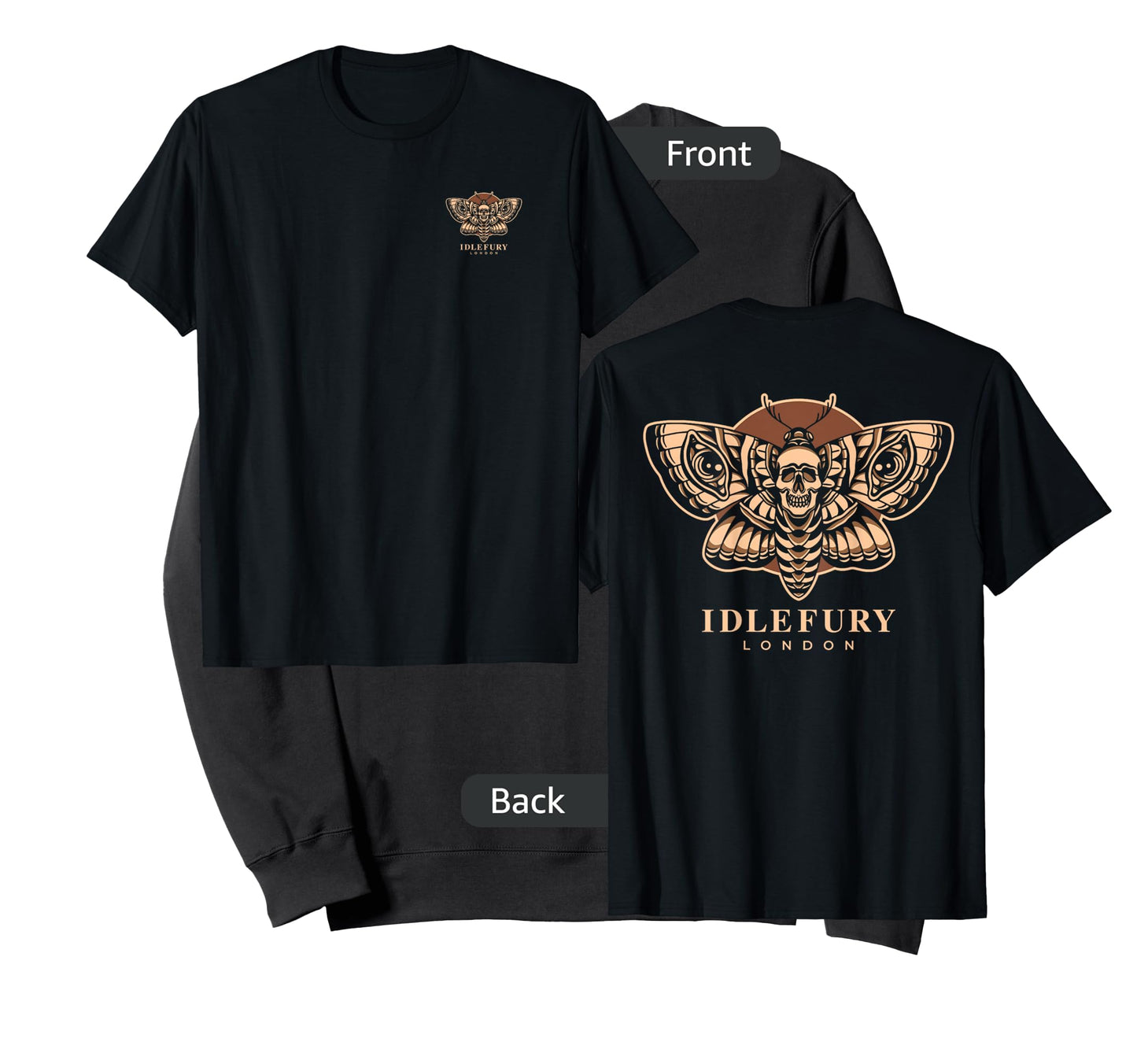VIEW BACK PRINT Idle Fury Death Moth Skull Moth Butterfly T-Shirt