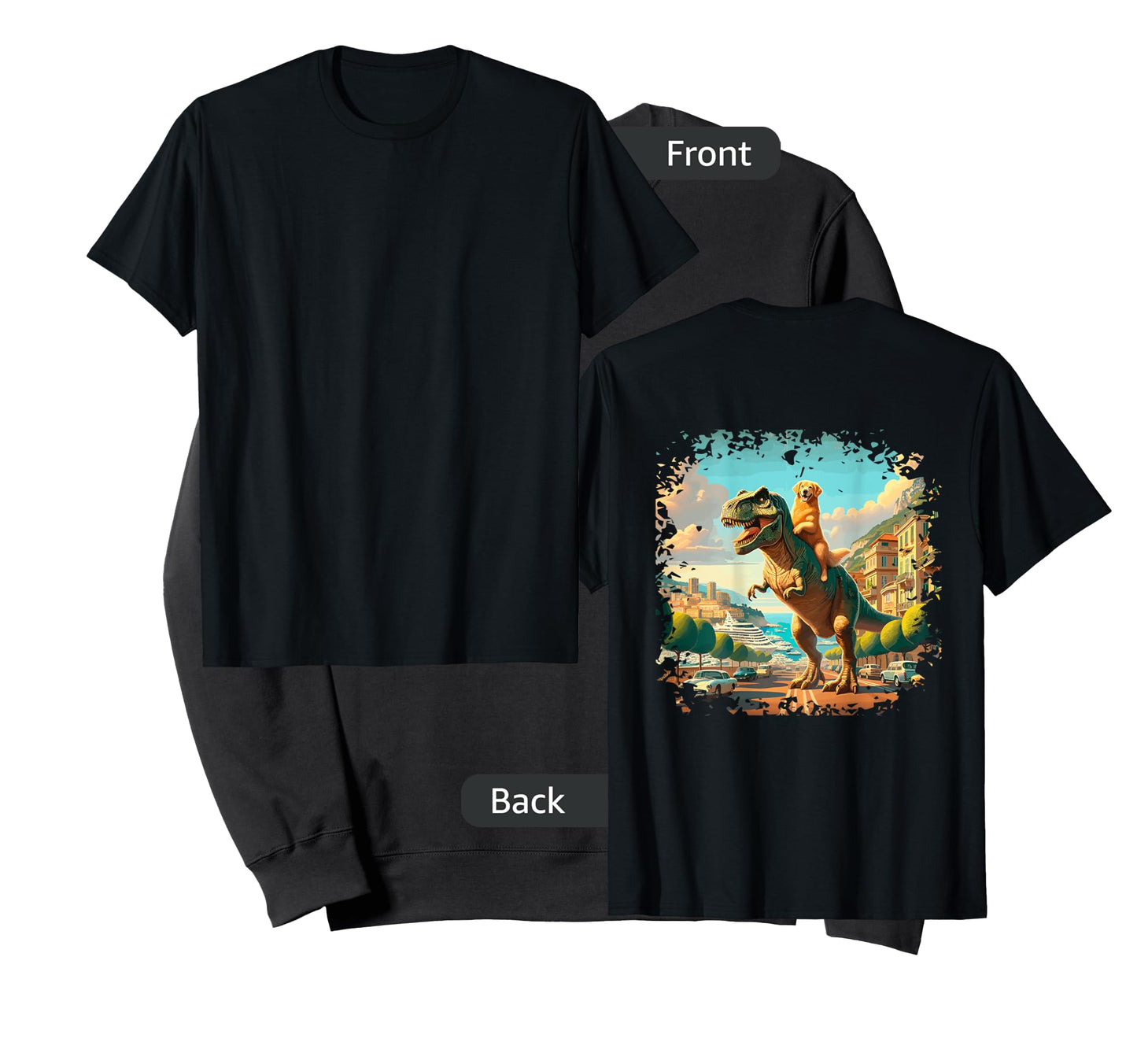 Funny Golden Retriever Riding a T-Rex Cool Dino Dog Design T-Shirt for Men Women Kids