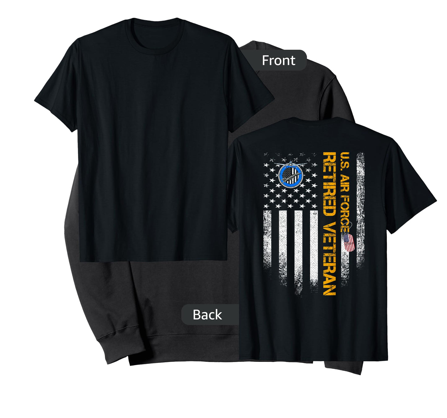 Vintage USA American Flag Proud Retired US Air Force Veteran T-Shirt