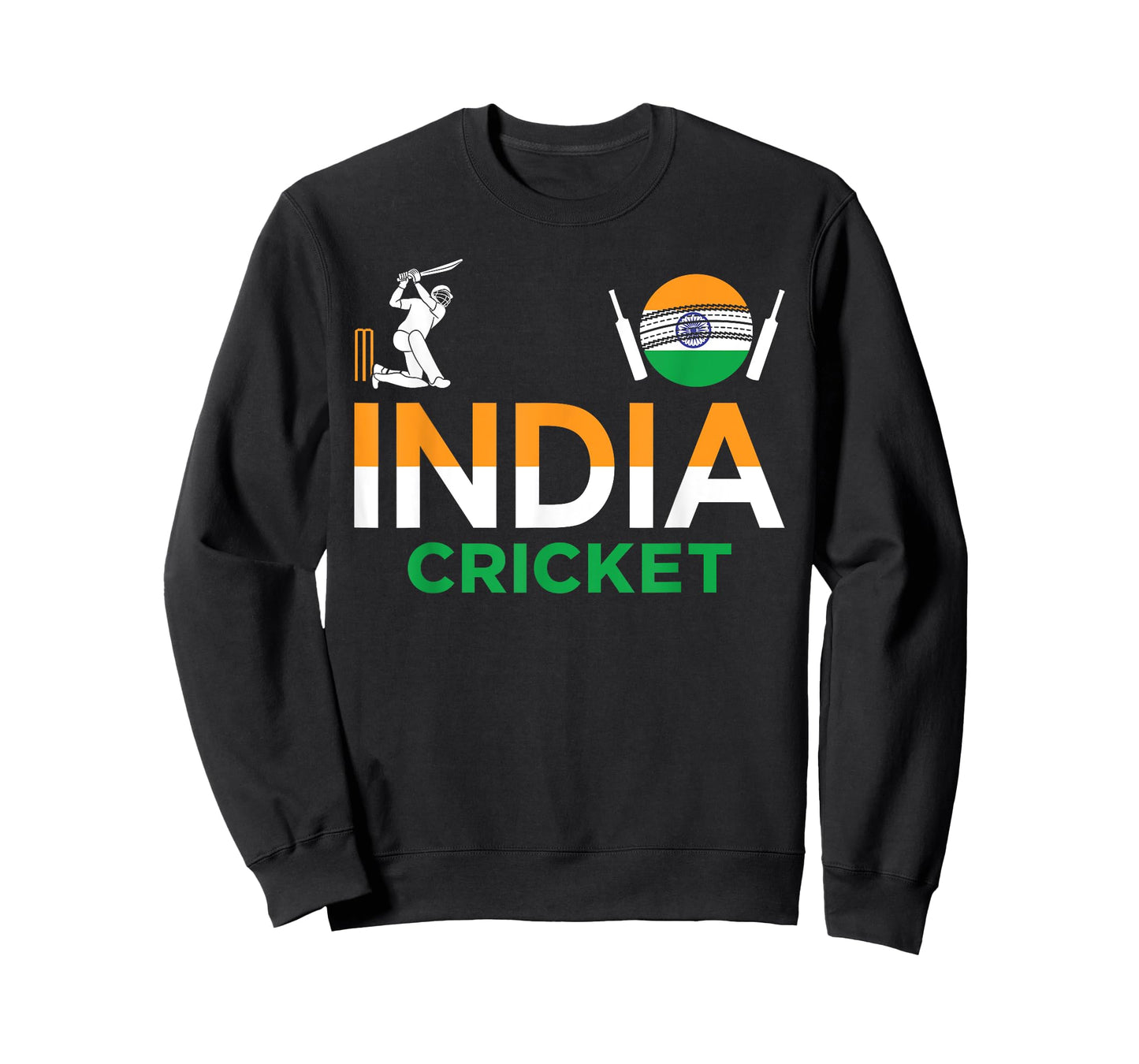 India Cricket Flag Tee For Lovers Of Cricket Game Cricketers T-Shirt, Small, Black