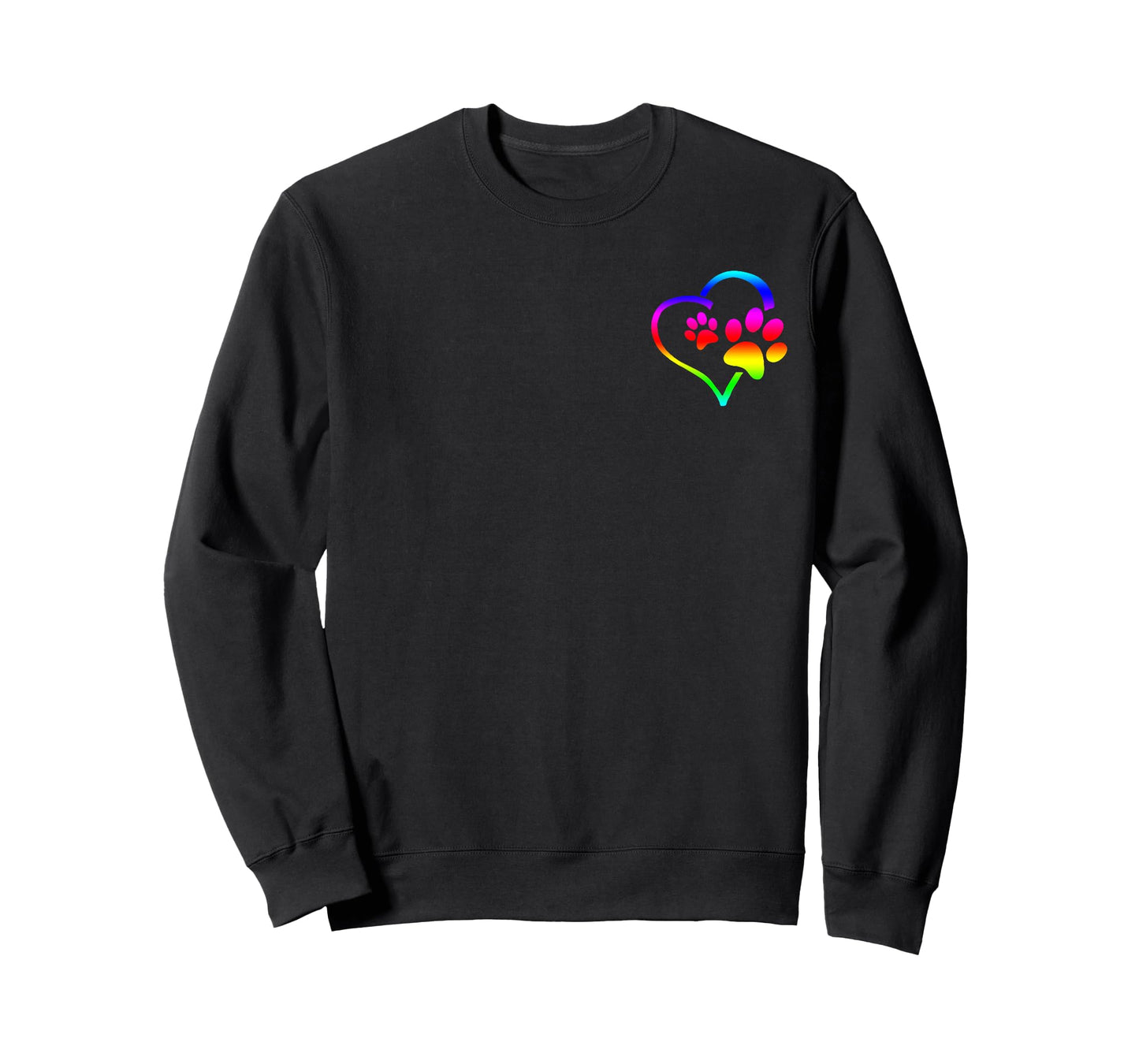 Rainbow Dog Paw Print Rescue Lover Gift Heart Black T-Shirt