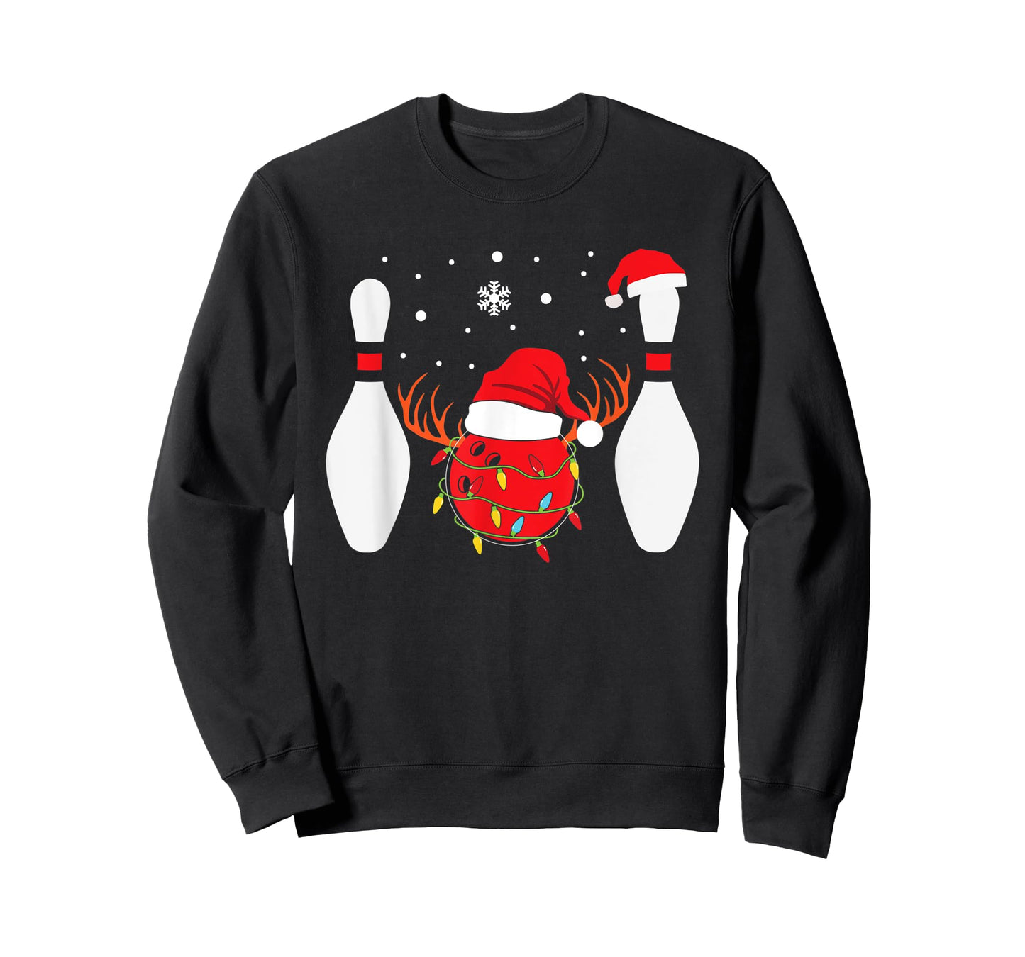 Christmas Bowling Ball Bowling Pins Santa Hat Reindeer T-Shirt