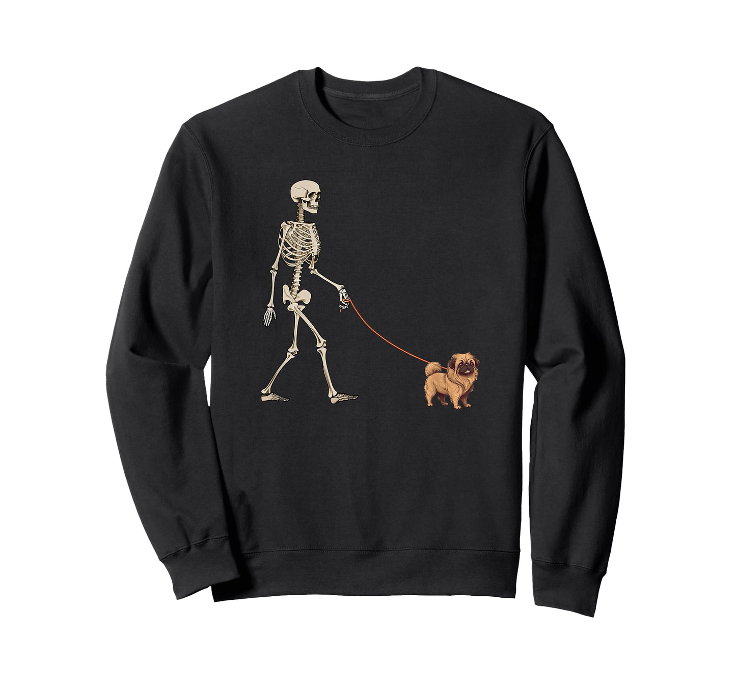 Funny Pekingese Skeleton Dog Walking Halloween Dog T-Shirt