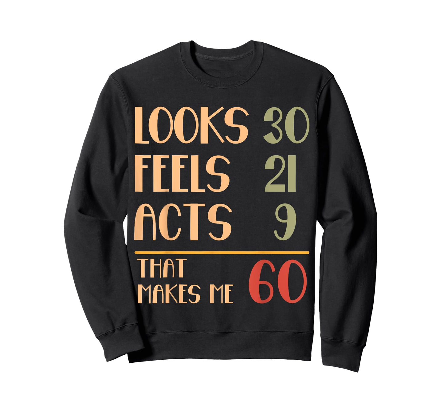 Funny 60th Birthday Humor Looks 30 Feels 21 Acts 9 Sixty T-Shirt