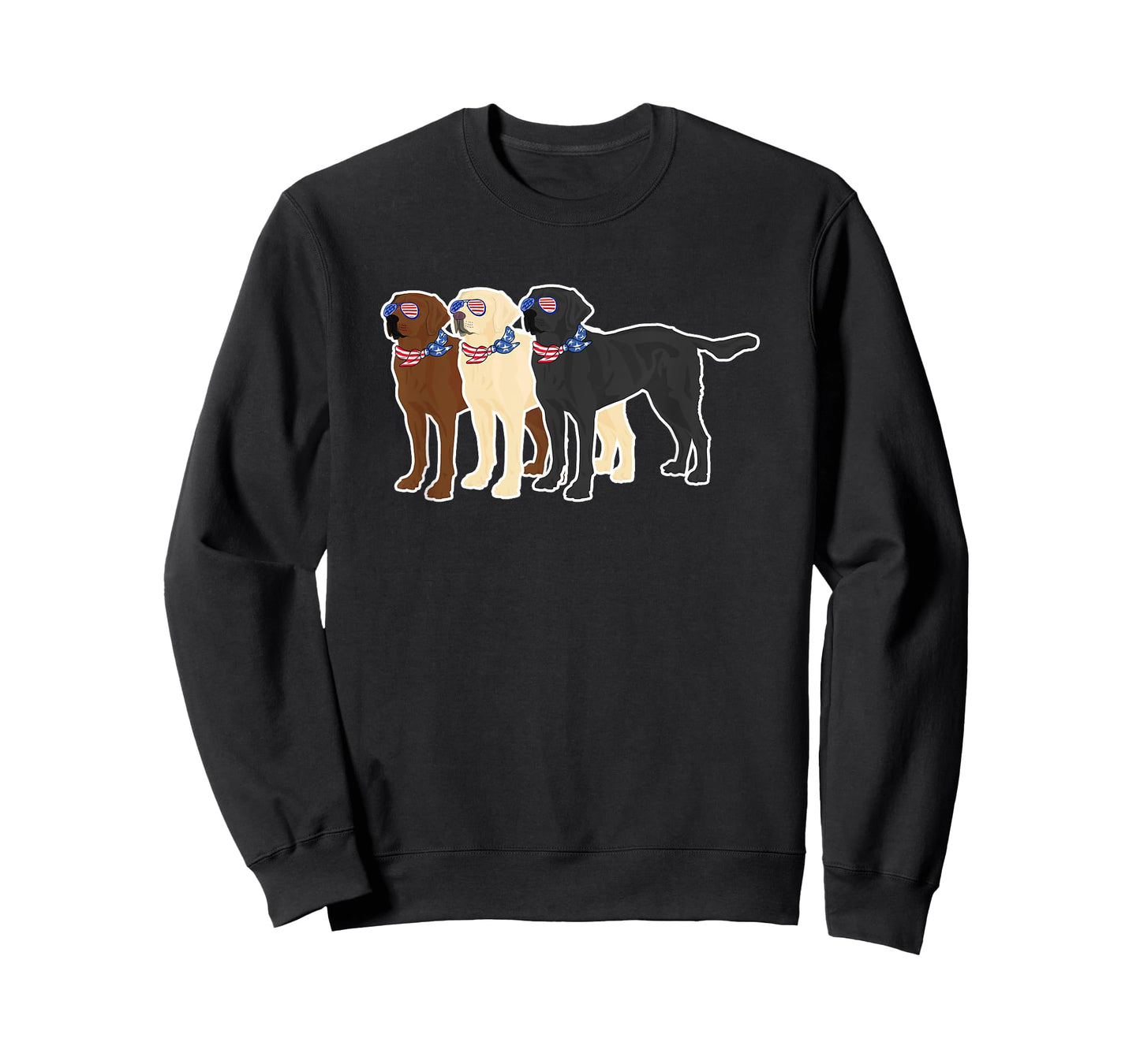3 Labrador Retrievers Wearing USA Glasses Brown Black Yellow T-Shirt