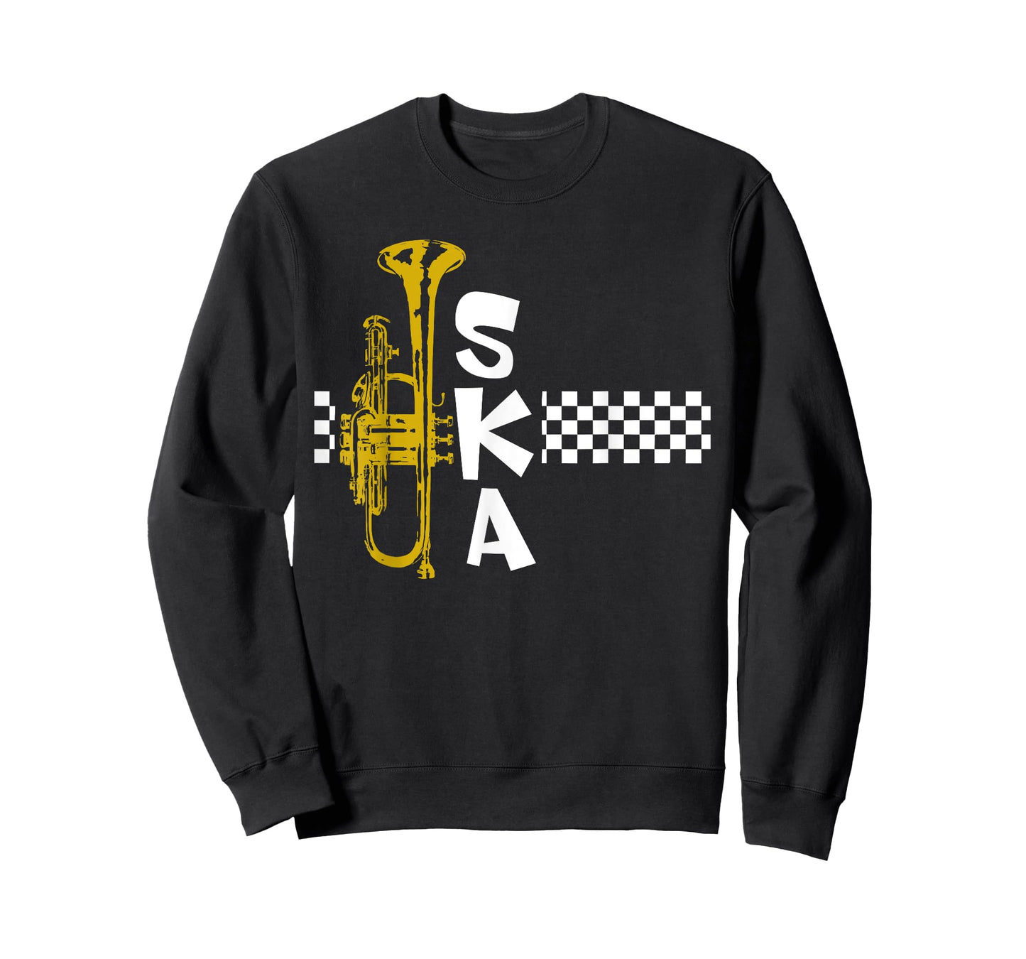 VinagreShop SKA Trumpet and Squares T-Shirt - Black, Unisex-Adults, Short Sleeve, T-Shirt, Music Theme, Modern Style