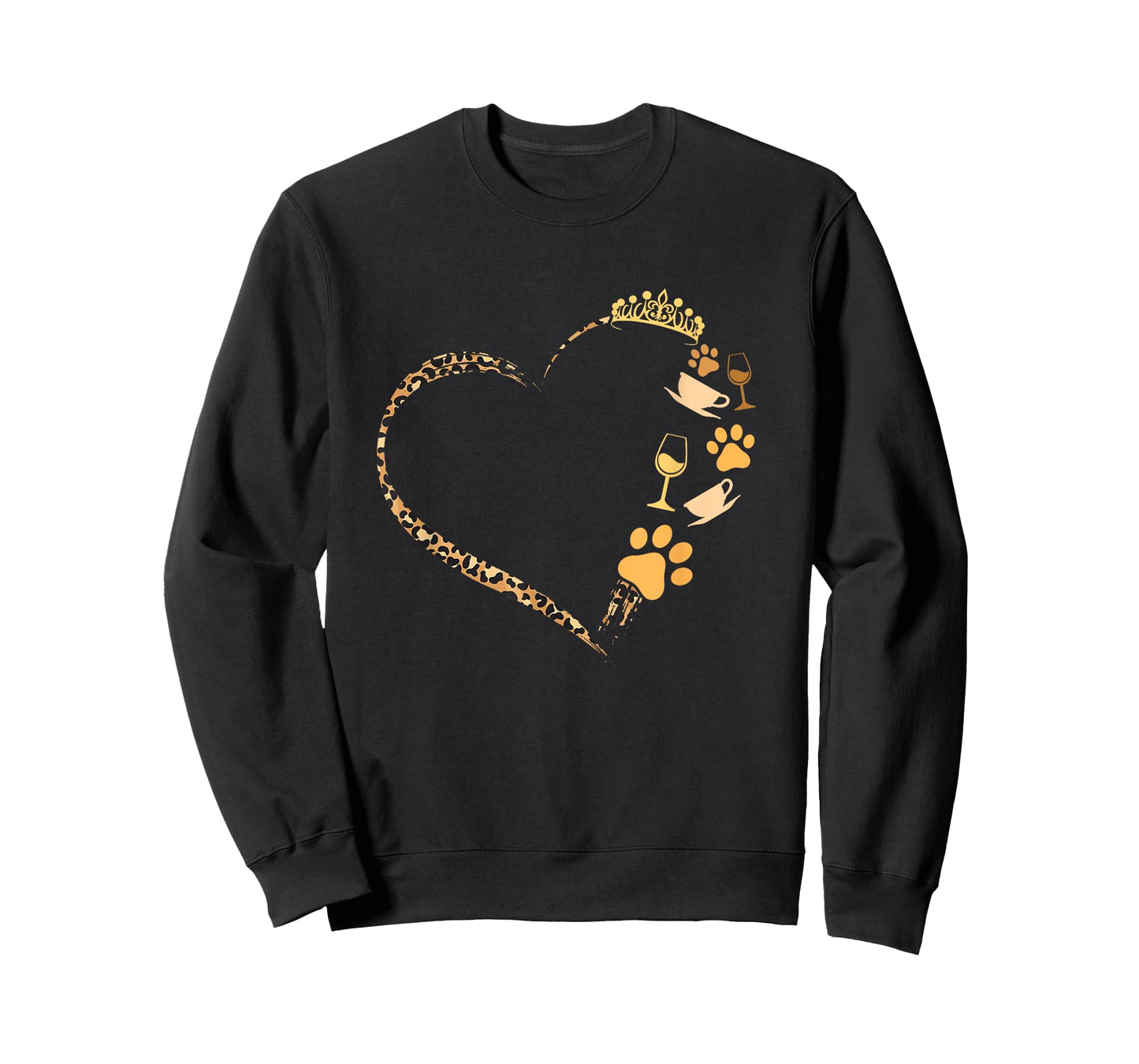 Cute Dogs Paw Crown Wine Coffee Leopard Print Heart T-Shirt