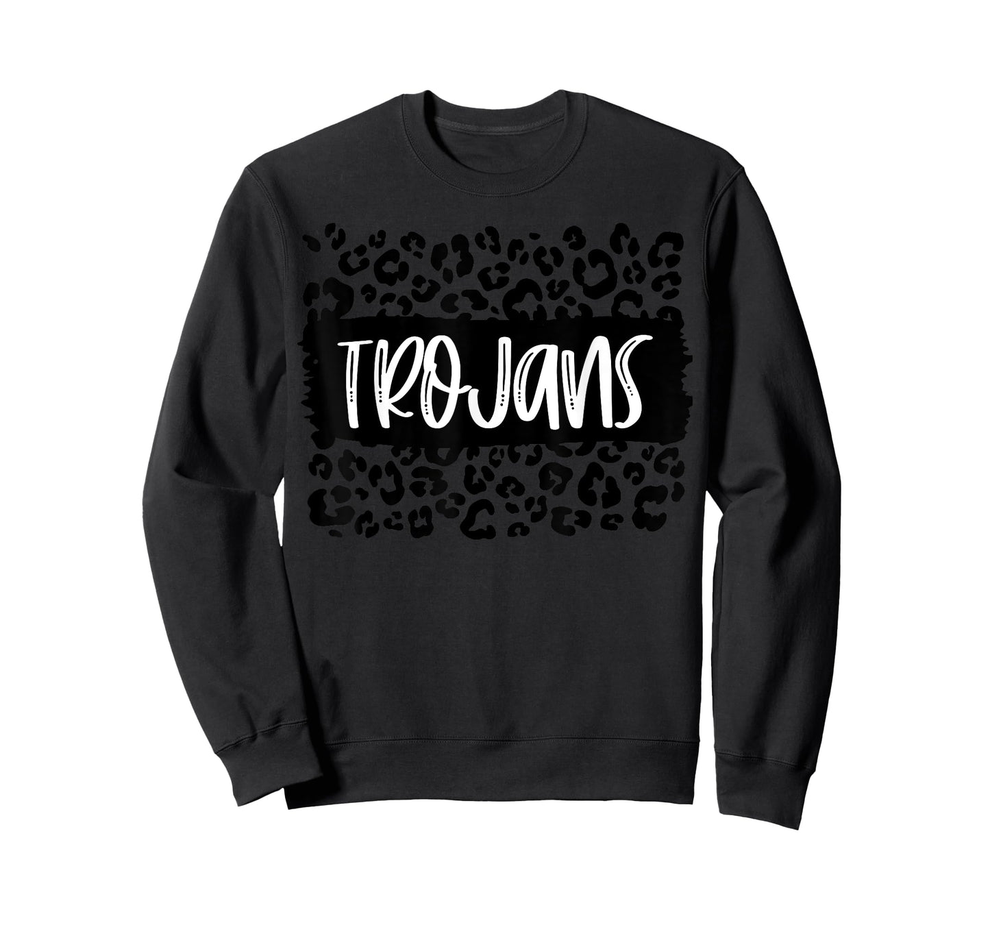 Trojans Team Mascot School Spirit Game Night Leopard Print T-Shirt