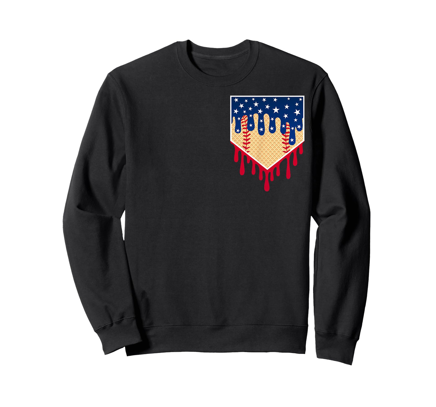 Baseball Ice Cream Drip 4th Of July Red Blue & White Drip T-Shirt