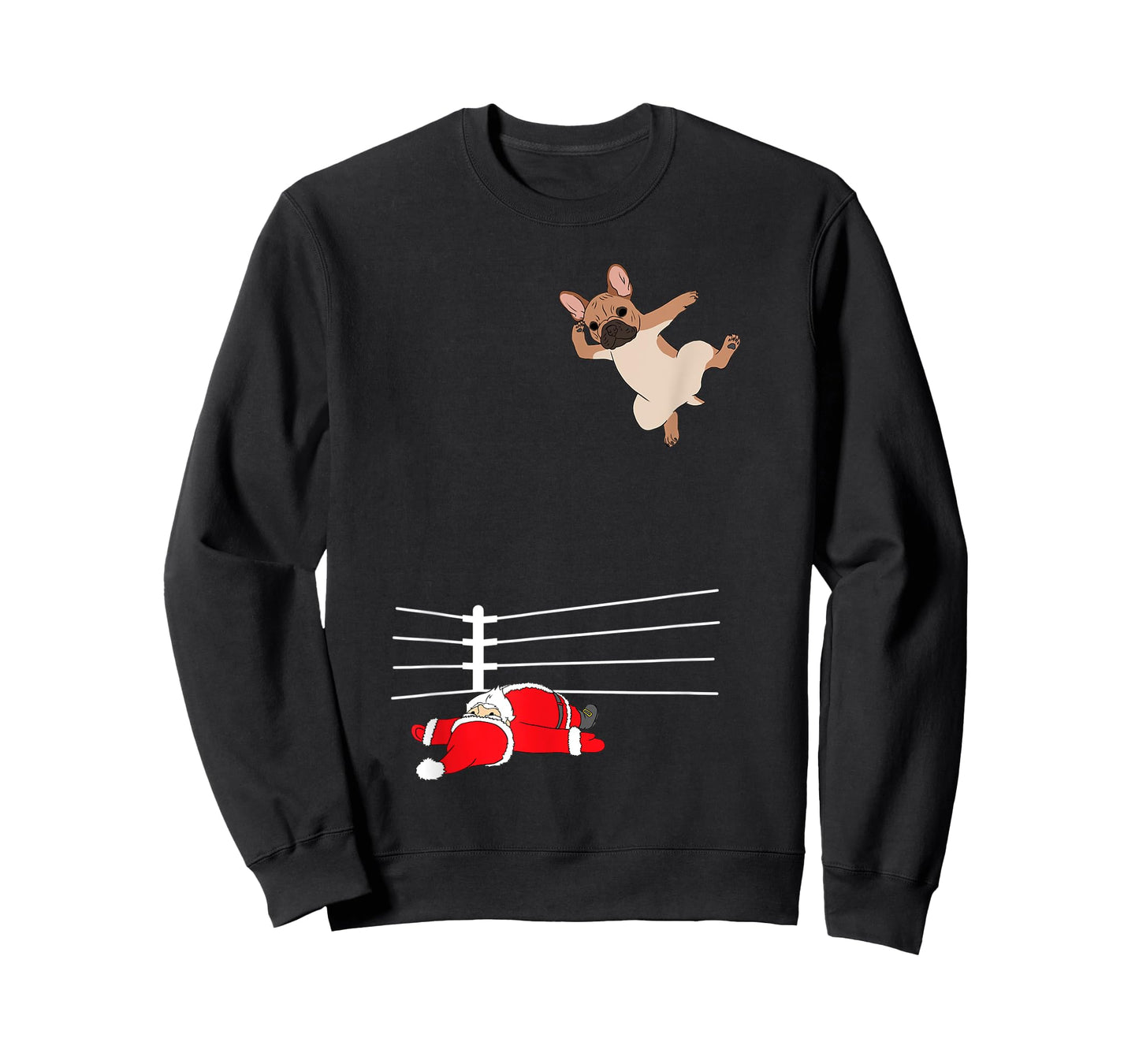 Funny Christmas Dog Xmas Wrestling Santa and French Bulldog T-Shirt