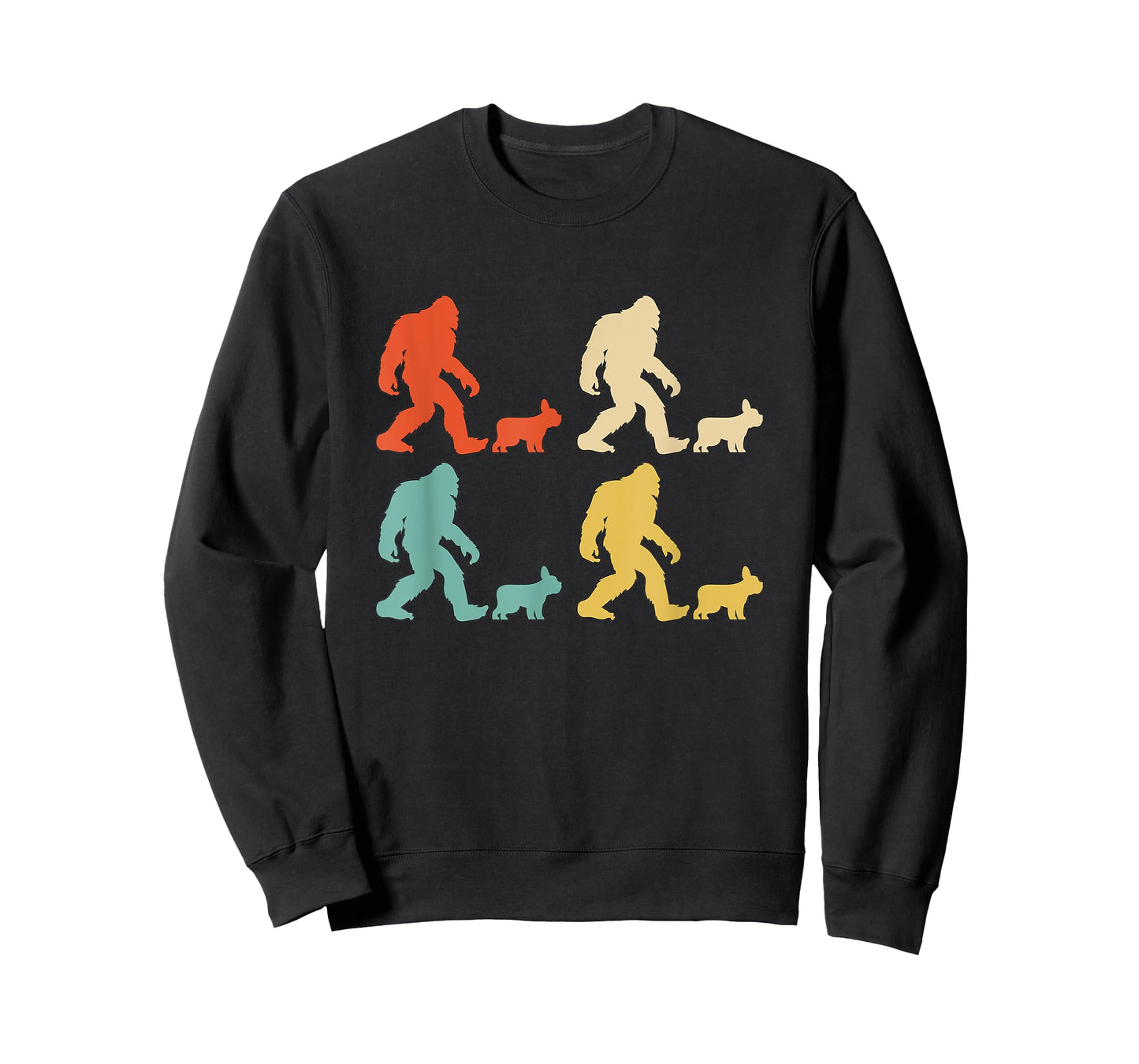 Retro Colors Bigfoot Frenchie Gift Sasquatch French Bulldog Men Women Kids T-Shirt