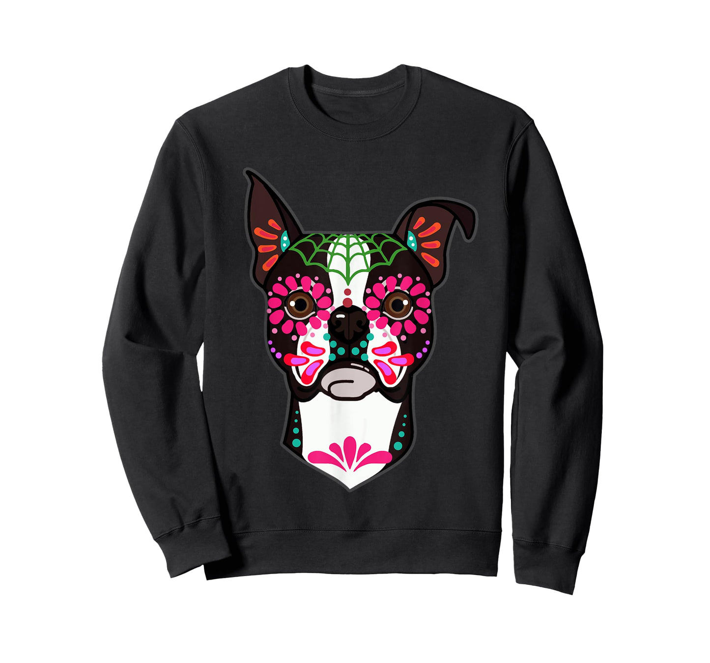 Boston Terrier Dog Day of the Dead Sugar Skull Dog Halloween Men Women T-Shirt