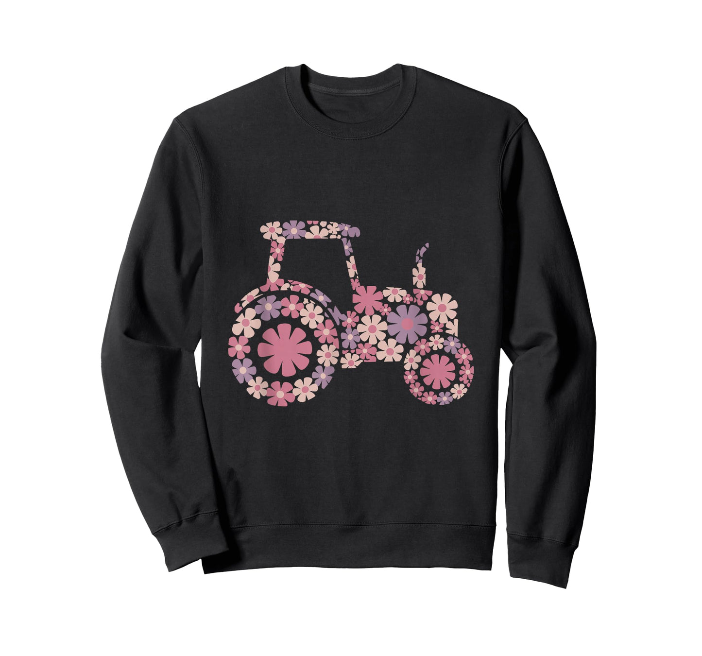 Floral Flower Pattern Tractor Silhouette Farming Girl T-Shirt