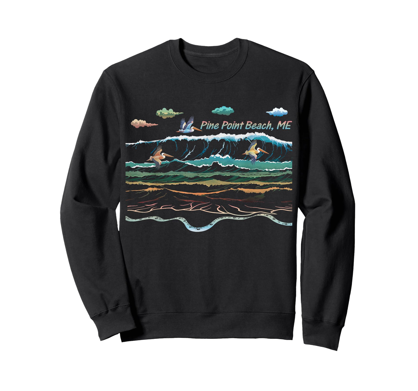 Pine Point Beach ME Beach Maine Beach Waves Pelican Birding T-Shirt