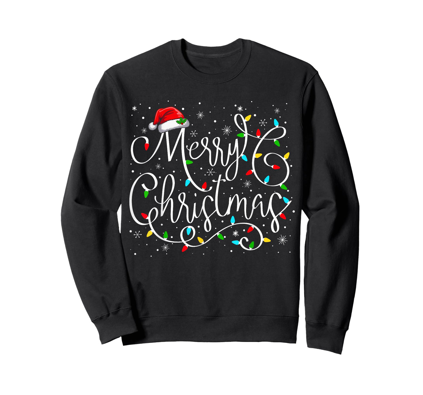 Merry Christmas Lights Santa Hat Xmas Family Matching Pajama T-Shirt