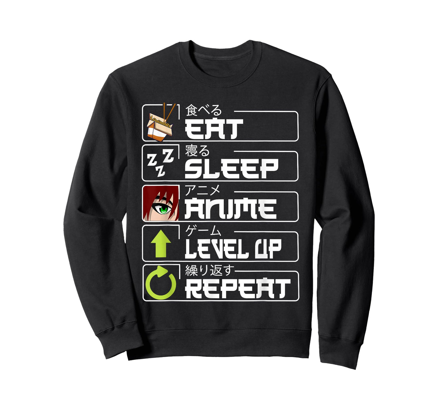 Eat Sleep Anime Level Up Repeat Otaku Anime Manga Gamer T-Shirt
