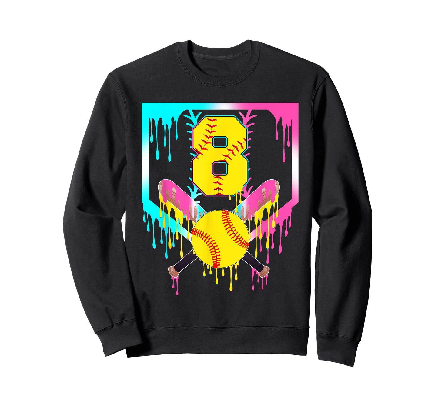 8th Bday Softball Home Plate Drip Ice Cream 8 Year Old T-Shirt