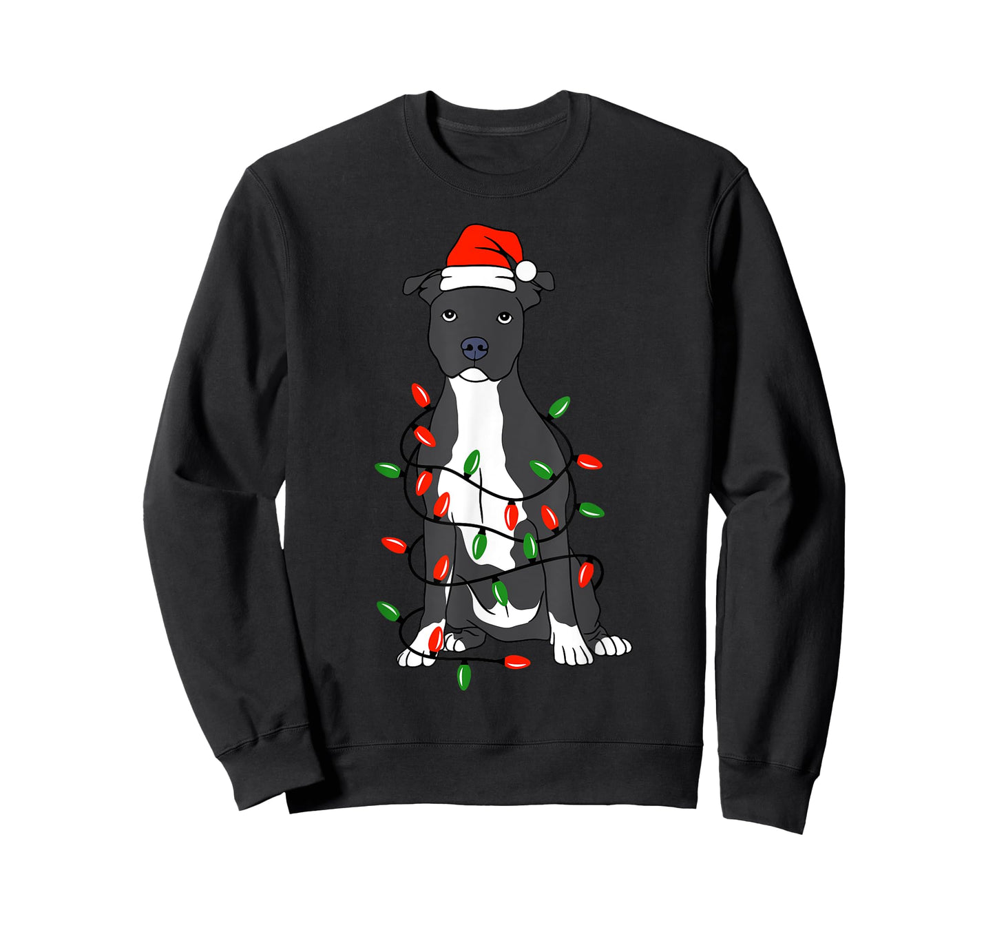 Pittie Pitbull Christmas Santa Hat Lights Xmas Dog Lover T-Shirt