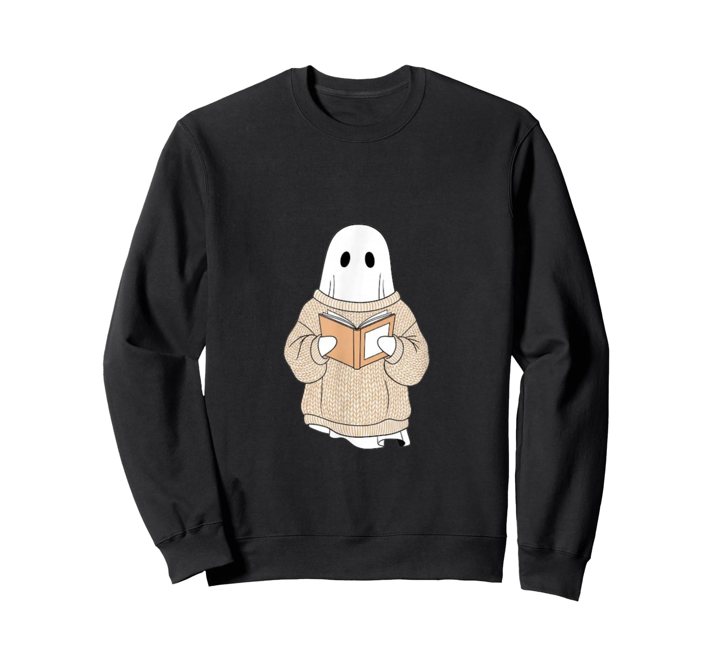 Cute Cozy Ghost Reading a Book, Minimalist Autumn Design T-Shirt