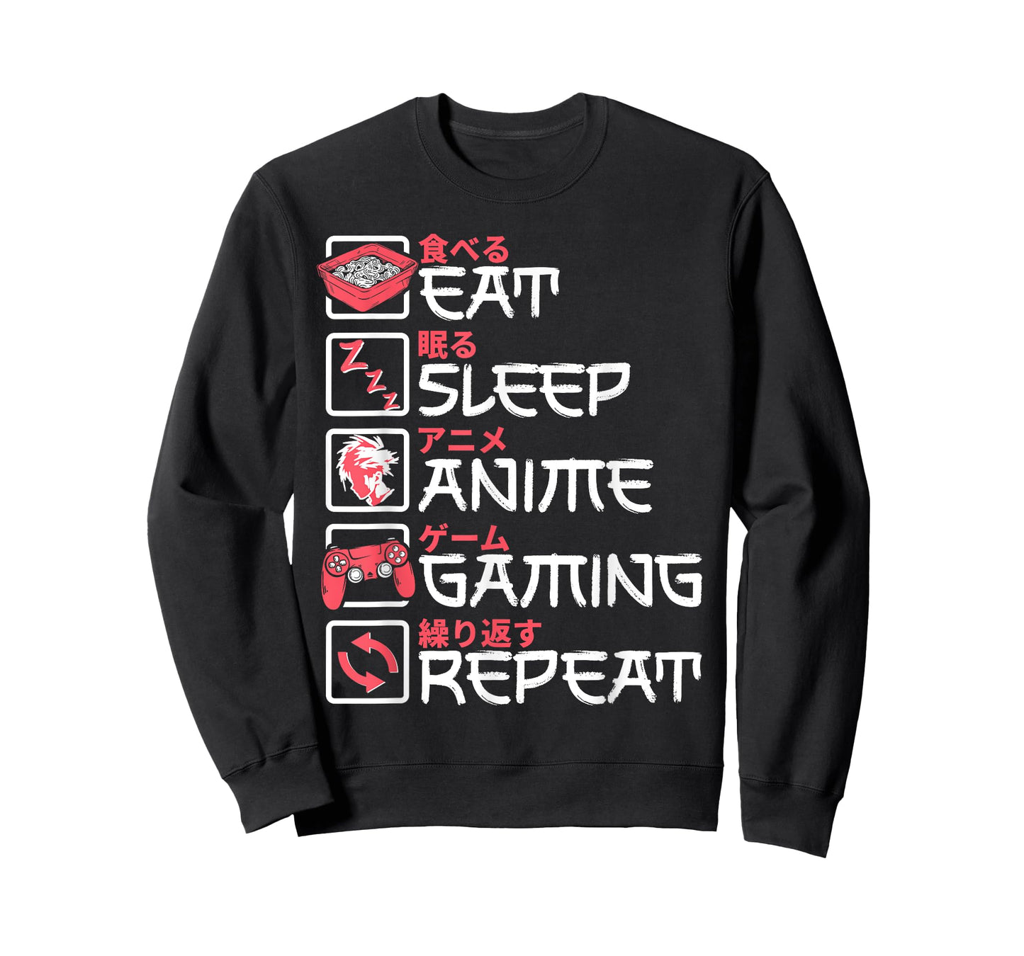Eat Sleep Anime Gaming Repeat Otaku Gamer Japanese Anime T-Shirt