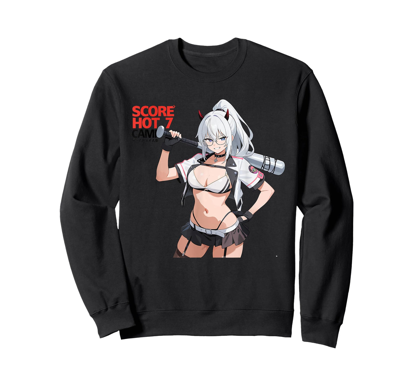 Waifu Sexy Anime Girl Horns Baseball Japanese Manga Style T-Shirt