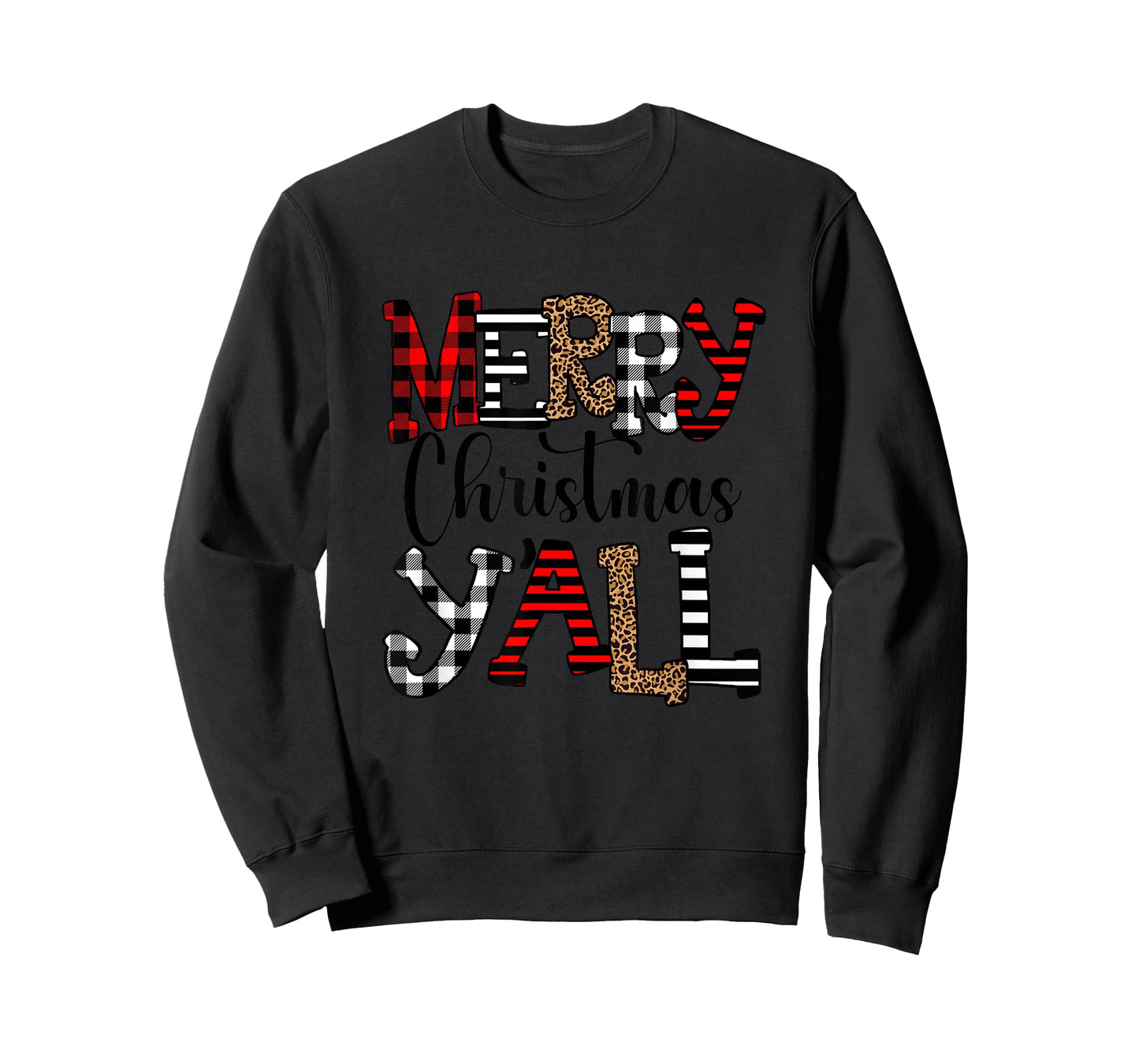 Western Country Merry Christmas Ya'll Leopard Buffalo Plaid T-Shirt