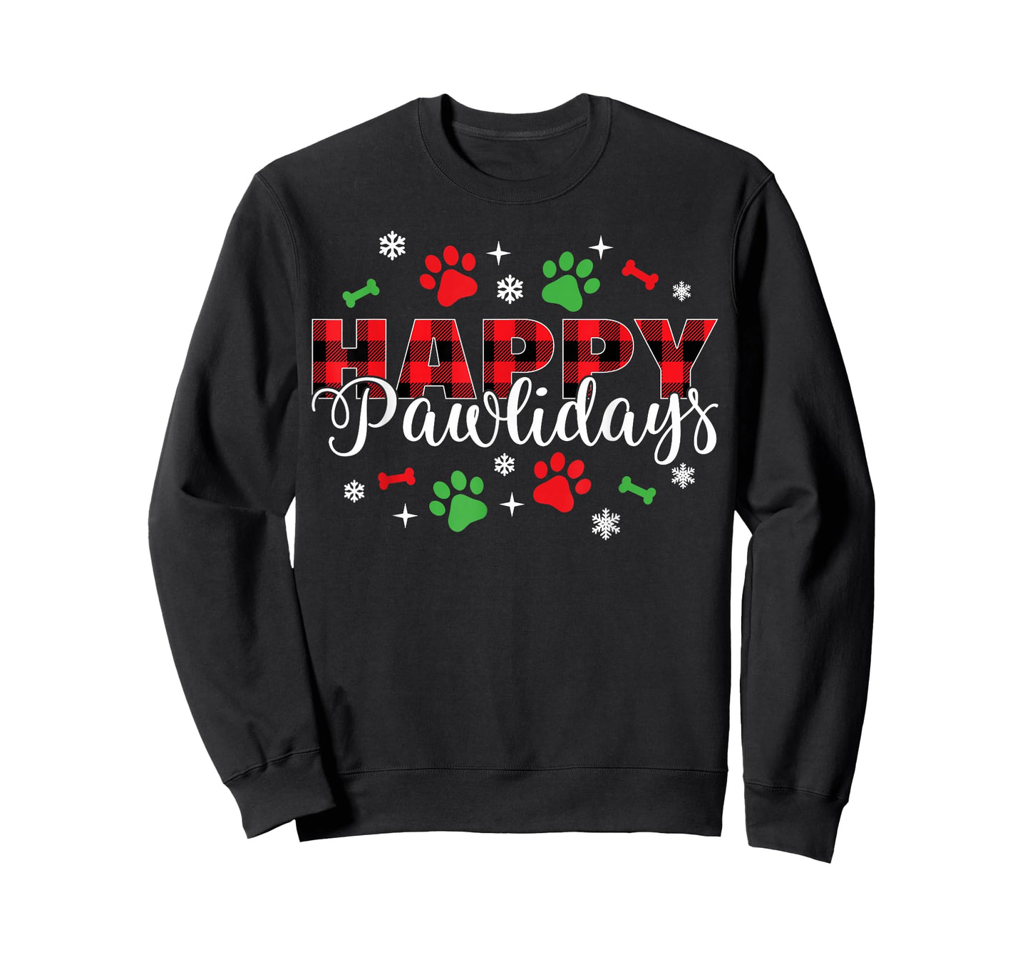Happy Pawlidays Buffalo Plaid Dog Paws Christmas Holiday T-Shirt