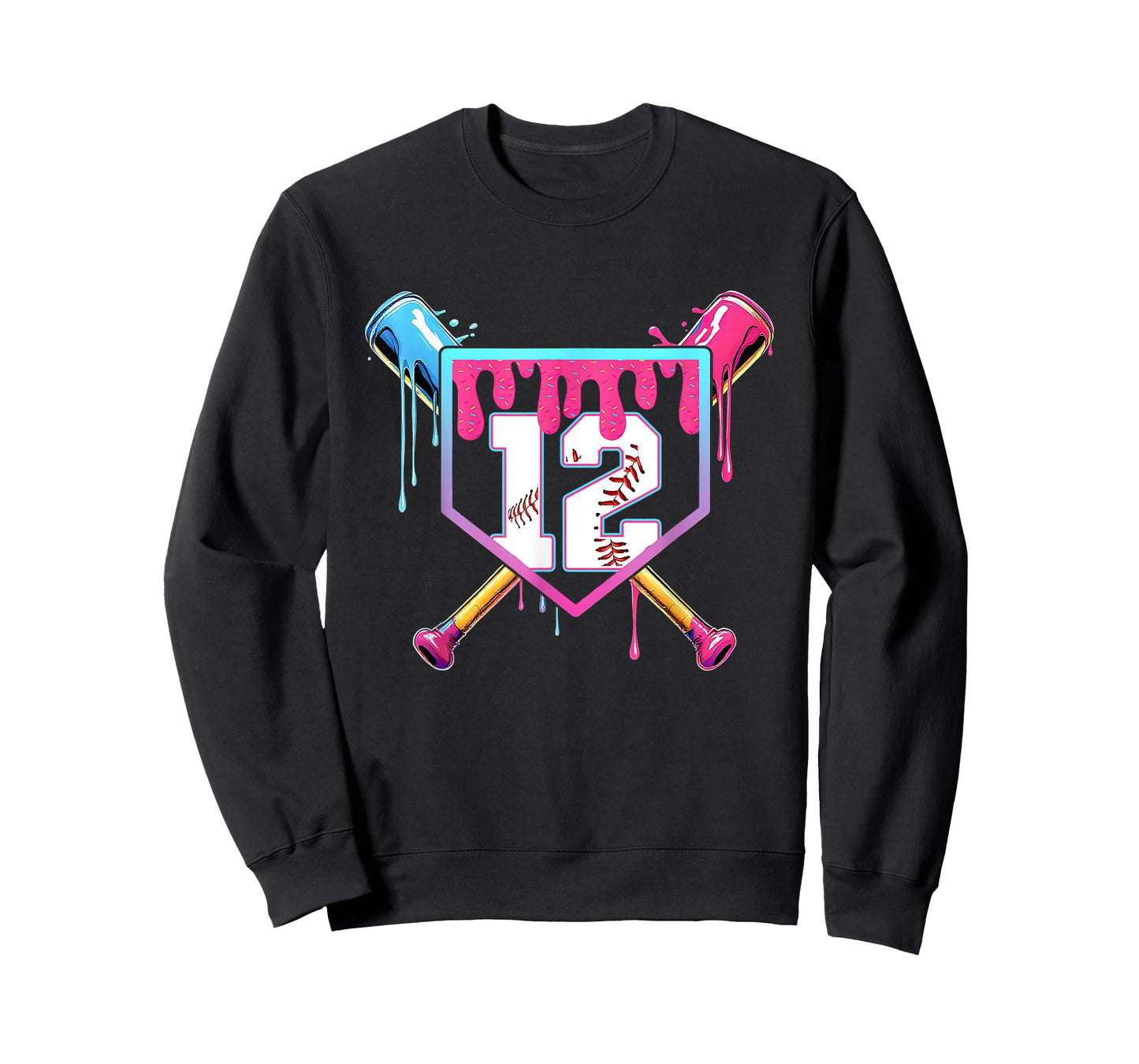 12th Birthday Ice Cream Drip Baseball Splatter 12 Years Kids T-Shirt
