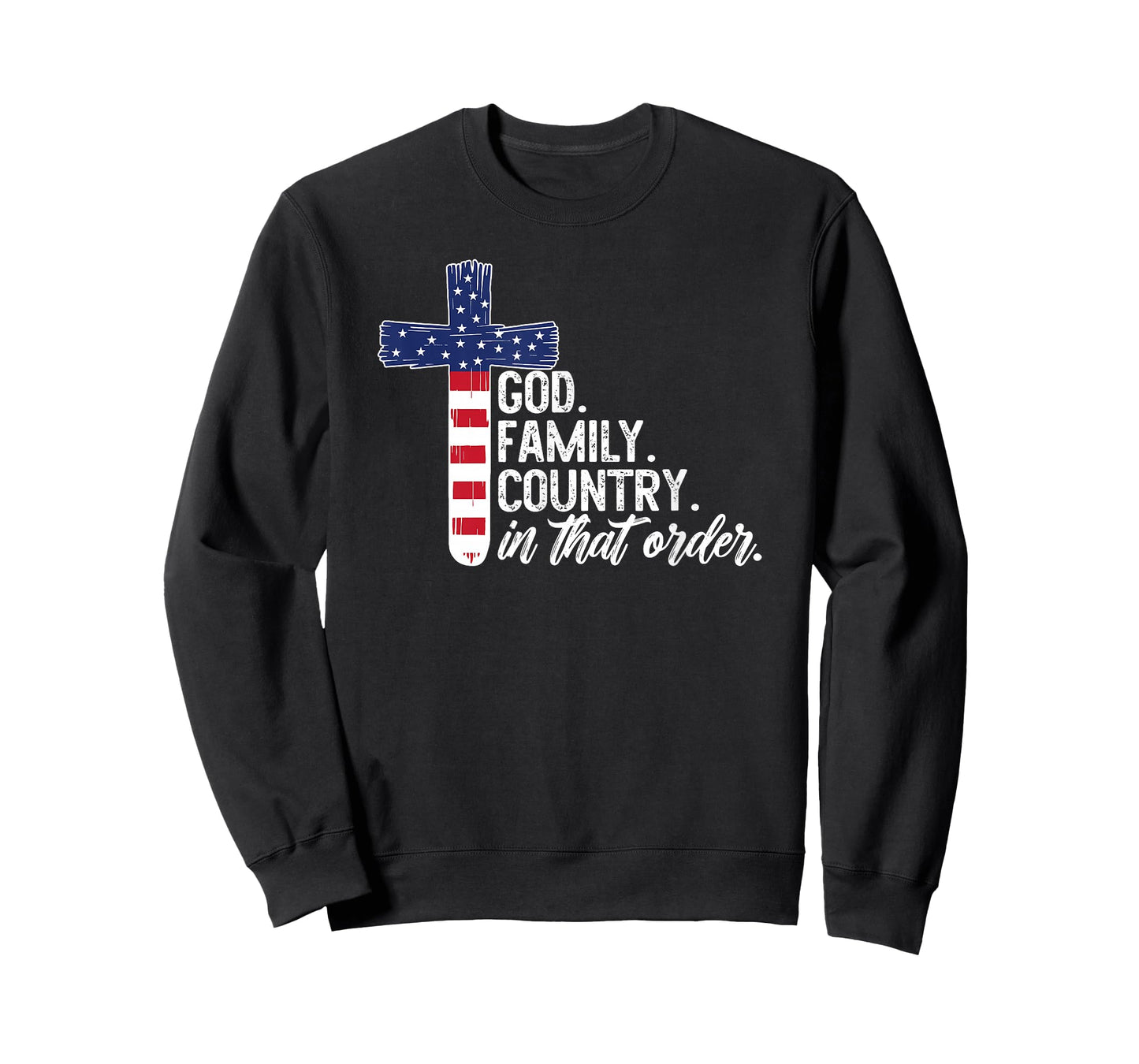 God Family Country in That Order America Flag Faith Cross T-Shirt