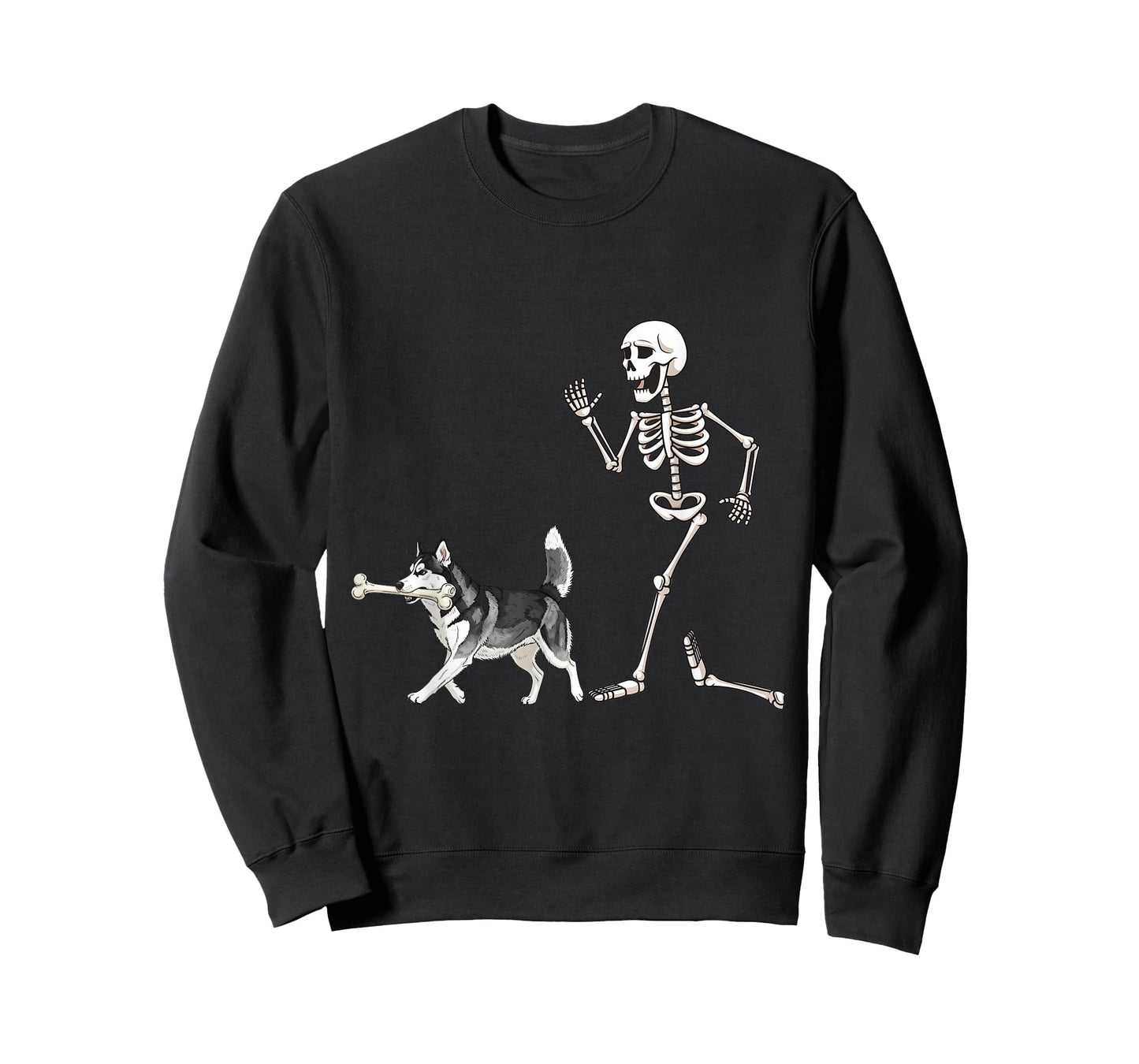 Funny Halloween Siberian Husky and Skeleton T-Shirt
