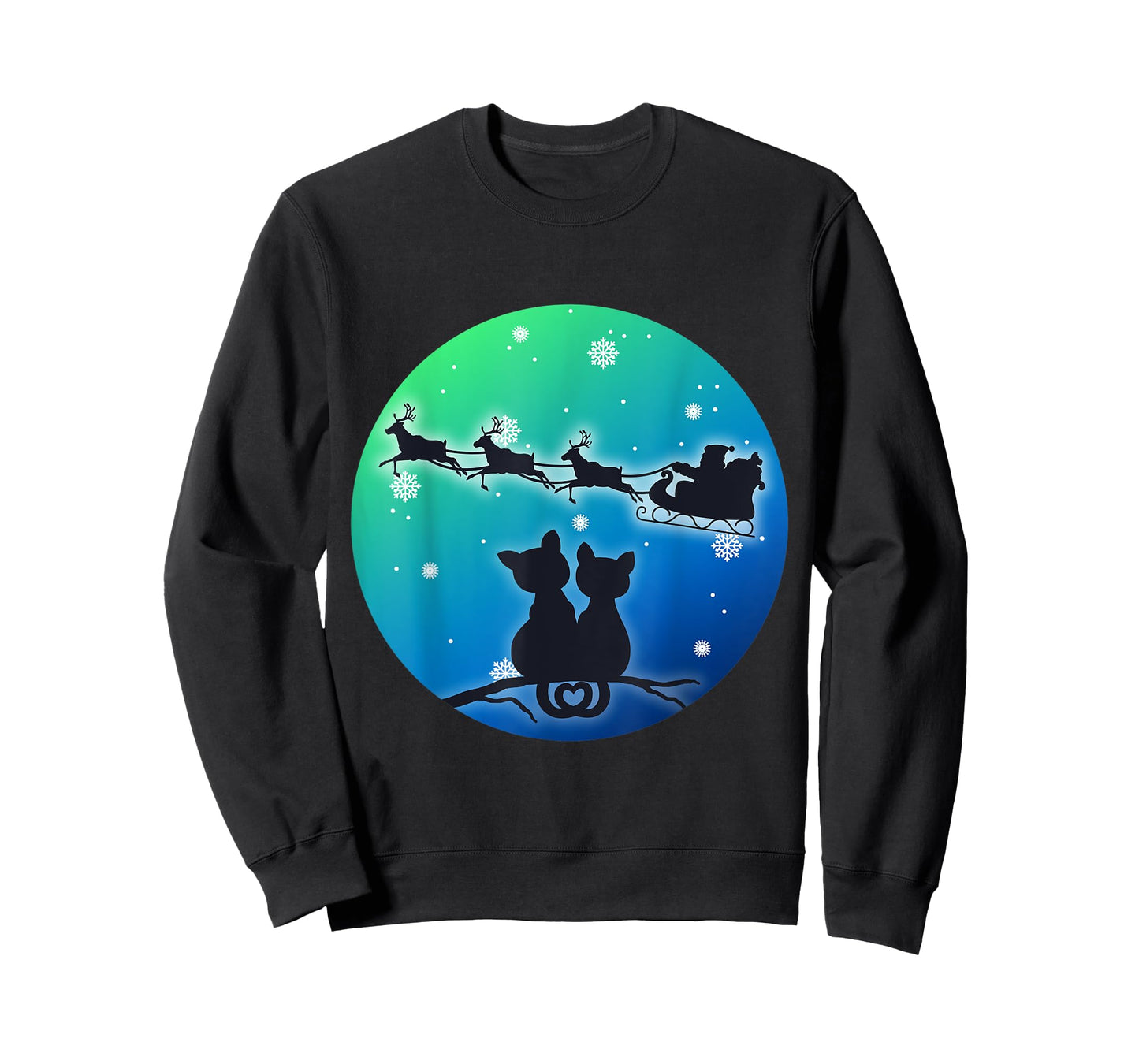 Christmas Santa Sleigh Reindeer Cats, Women Girls, Cat, Xmas T-Shirt
