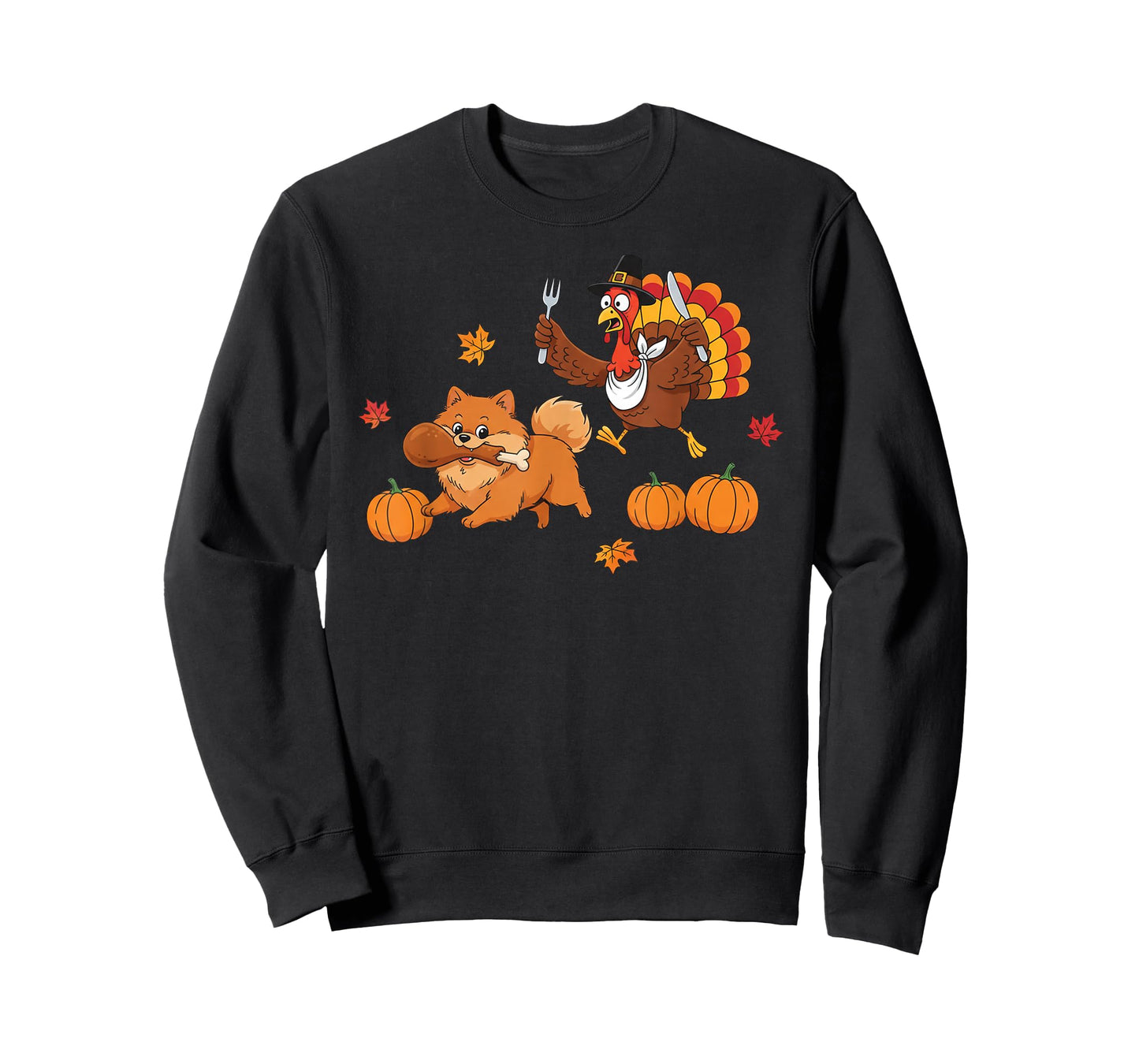 Funny Pomeranian Turkey Autumn Thanksgiving Womens Mens Kids T-Shirt