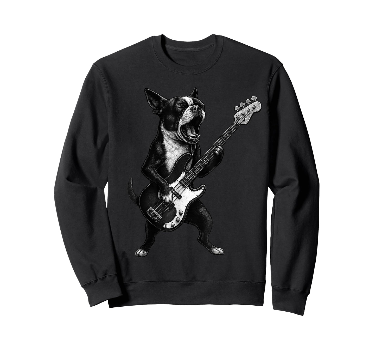 Boston Terrier Playing Bass Guitar Rock Music Dog Lover T-Shirt