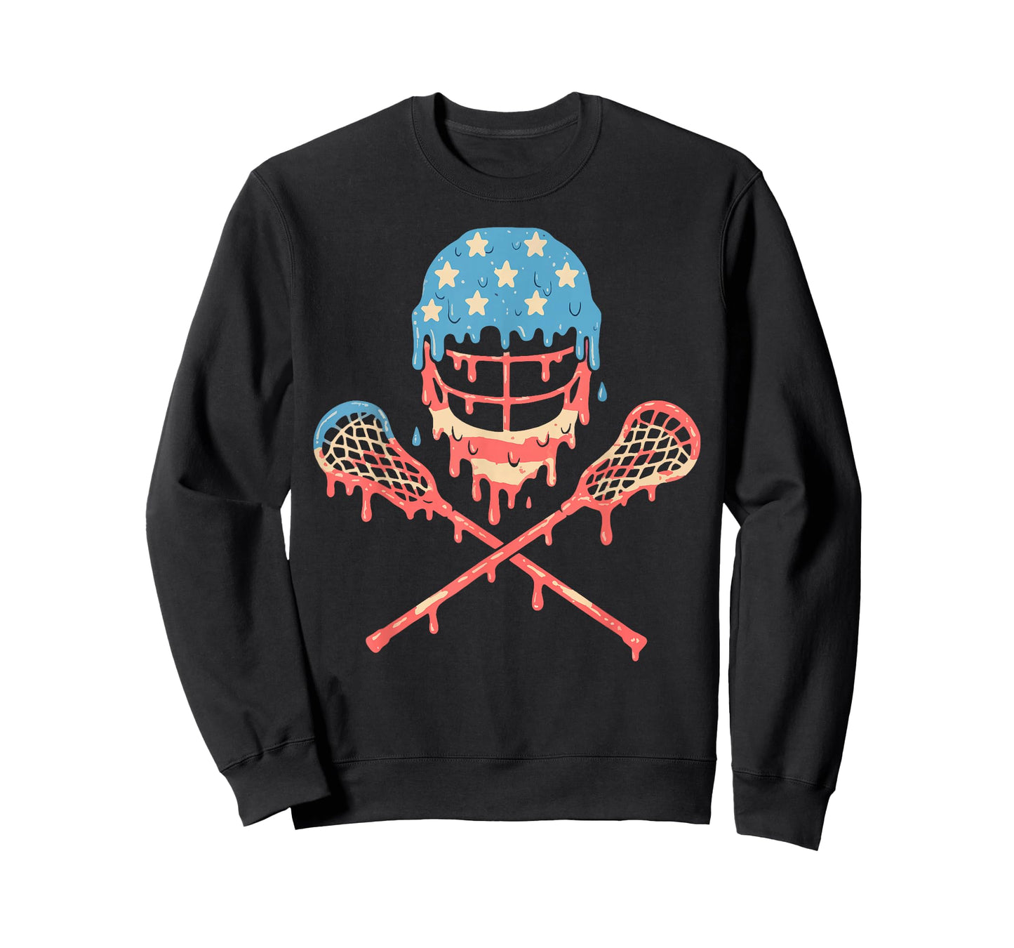 Lacrosse American Flag Drip Helmet Lax Sticks Ice Cream T-Shirt