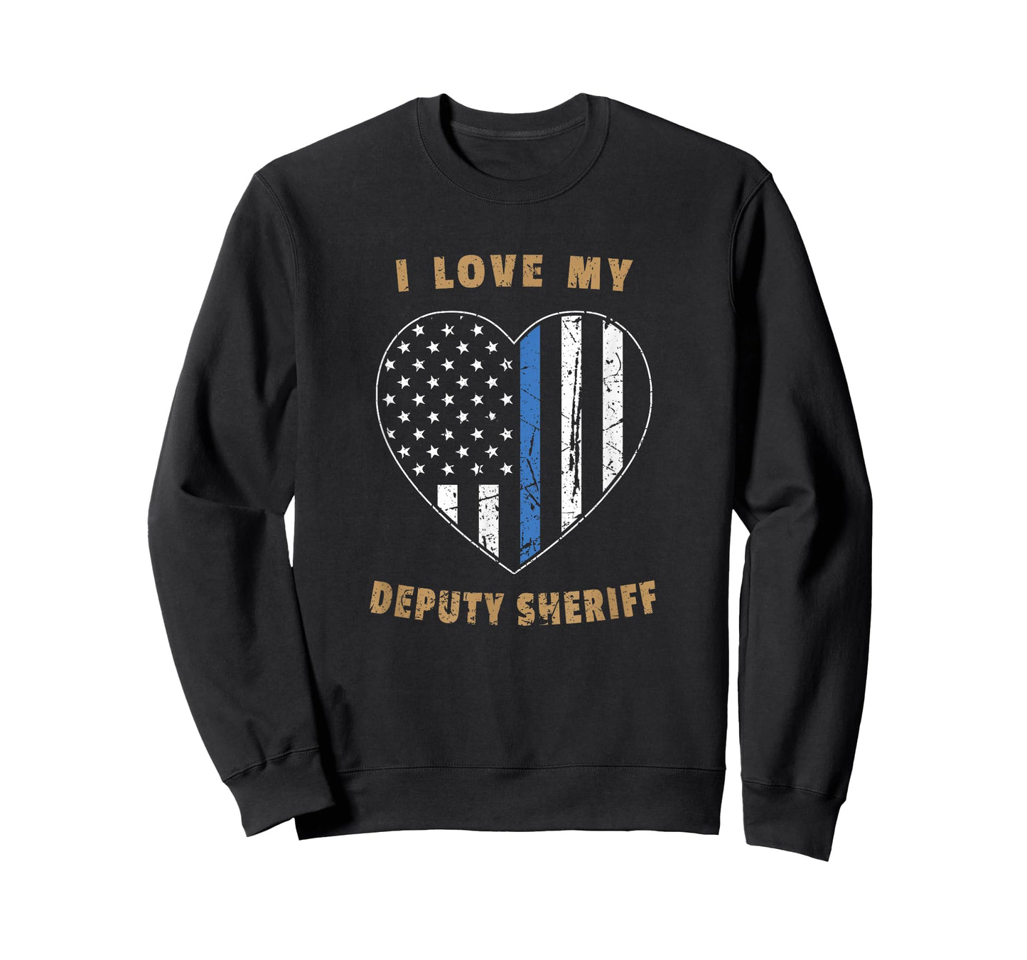 Retro I Love My Deputy Sheriff Blue Line American Flag Heart T-Shirt