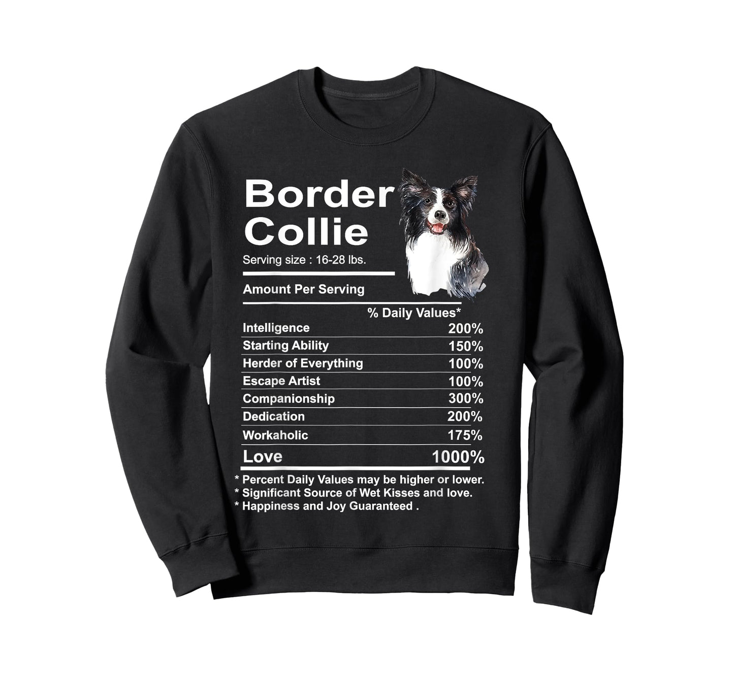 Funny Border Collie Facts Nutrition Gift Border T-Shirt