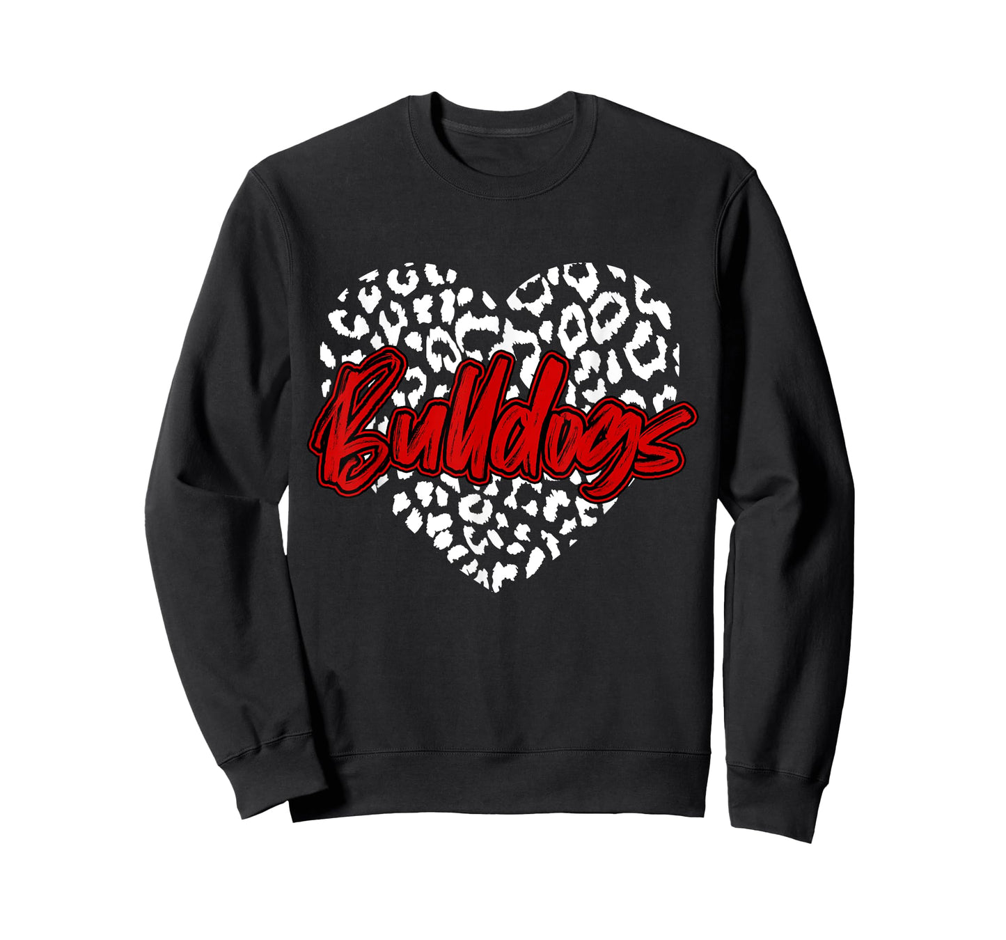 Bulldogs Red Cheetah Leopard Heart School Sports Team Spirit T-Shirt