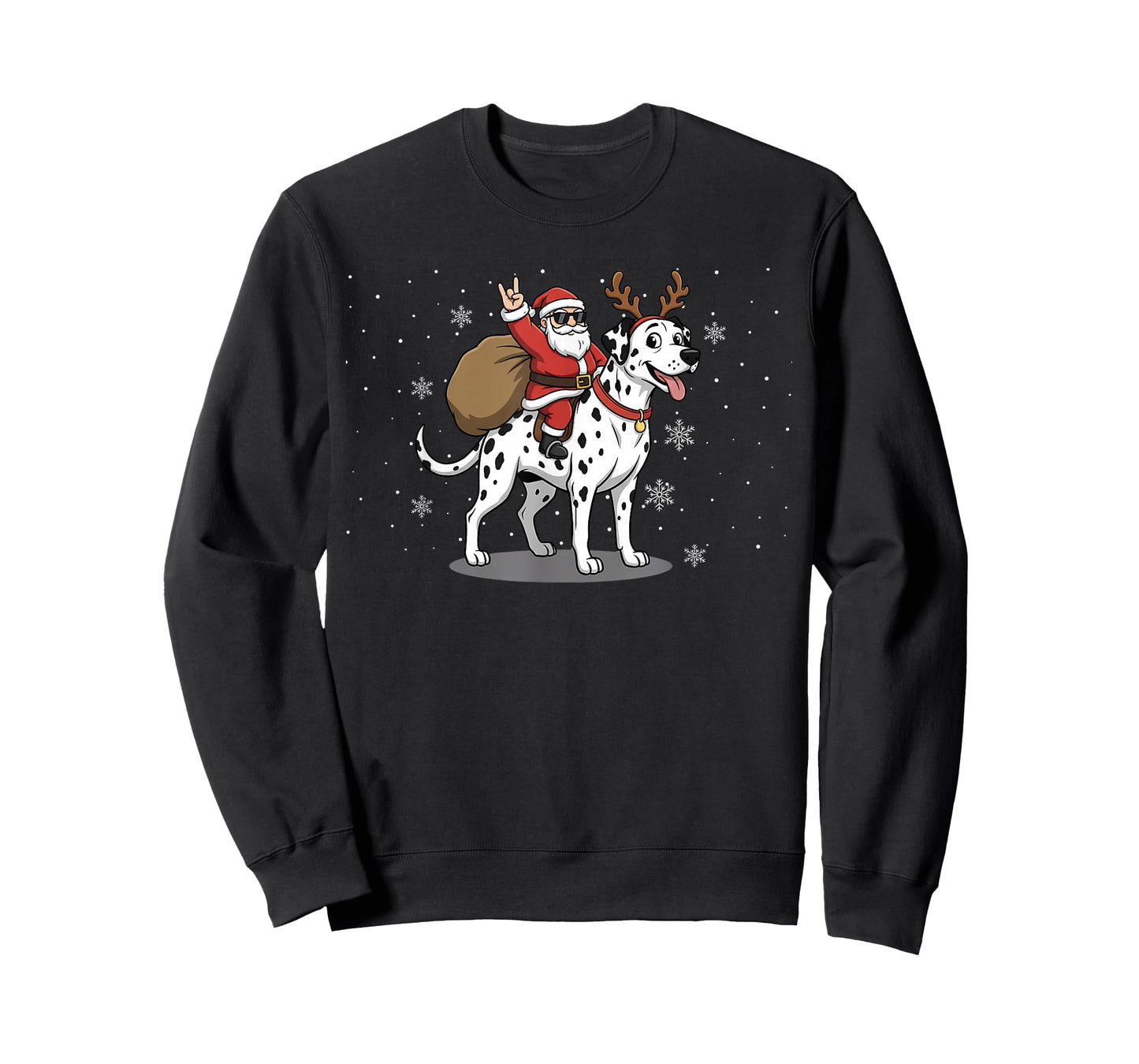 Santa Riding Dalmatian Dog Lover Deer Xmas Kids Women Men T-Shirt