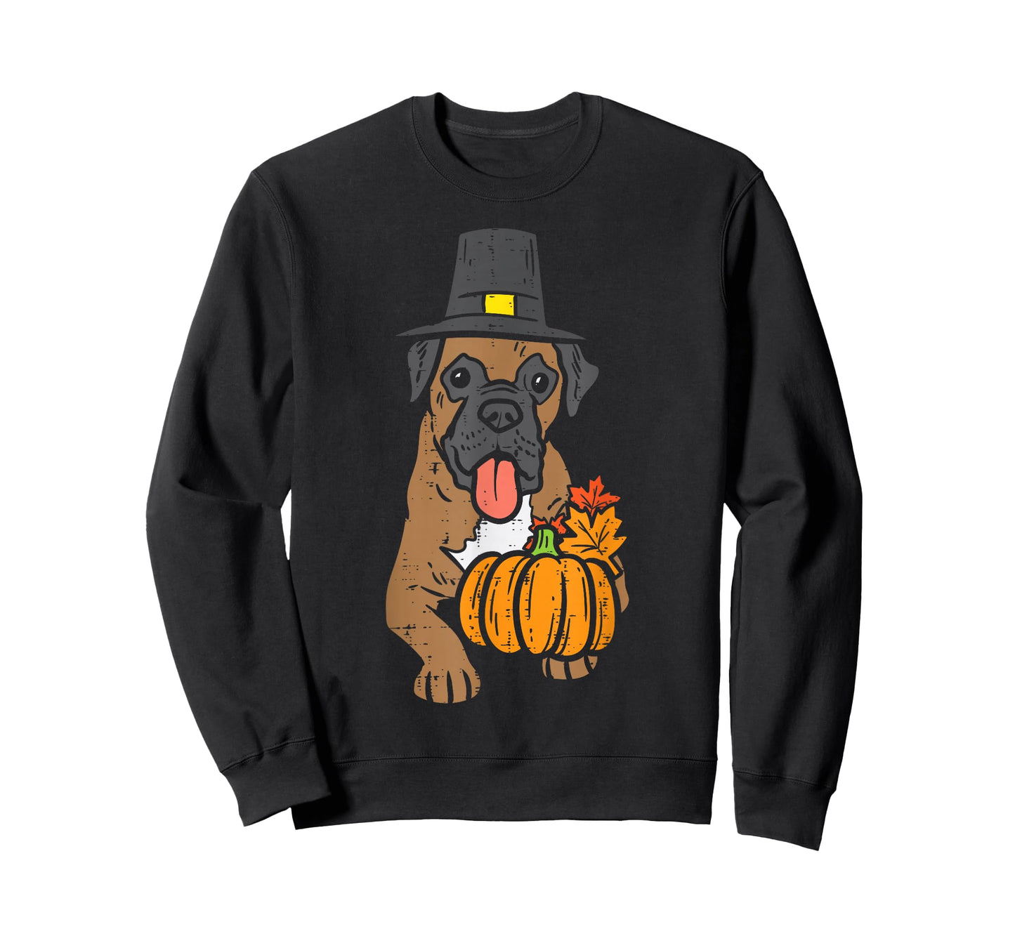 Pilgrim Boxer Pumpkin Leaves Thanksgiving Fall Halloween Dog T-Shirt