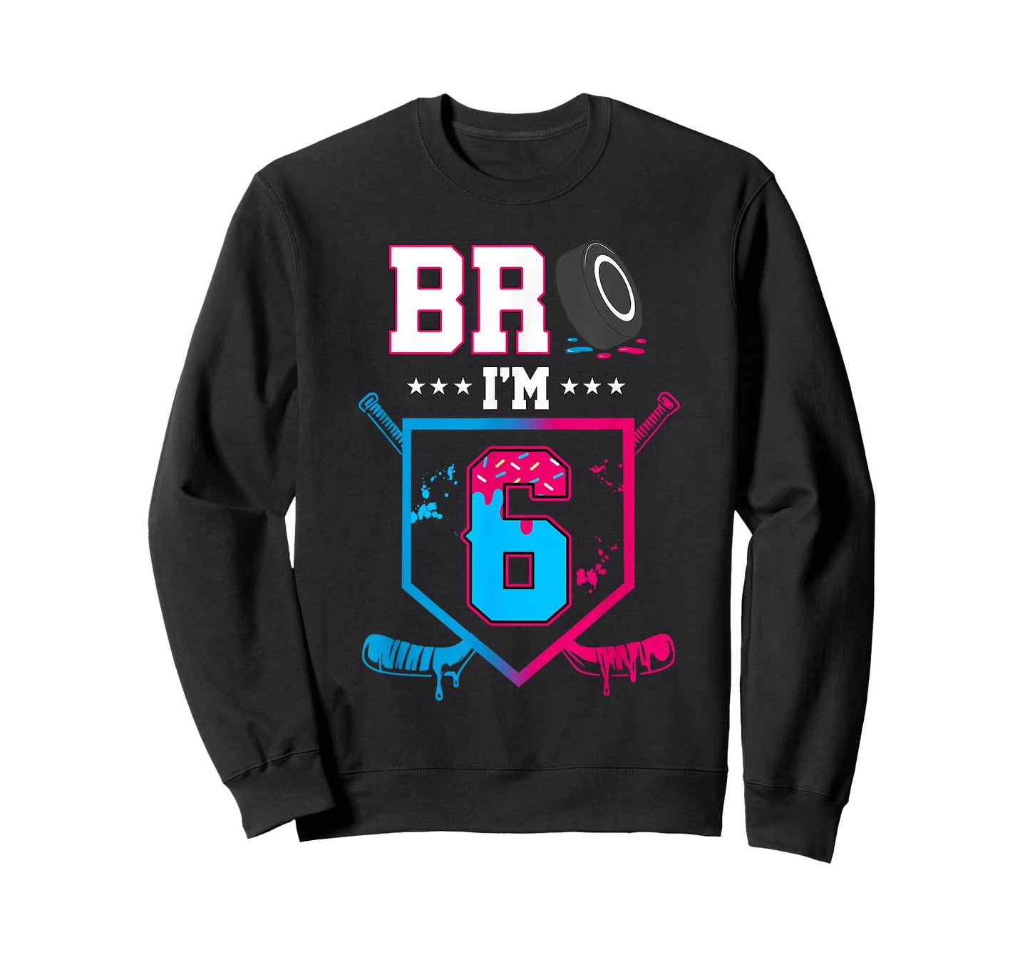 Bro I'm 6 Year Old Hockey Ice Cream Drip 6th Birthday Boy T-Shirt