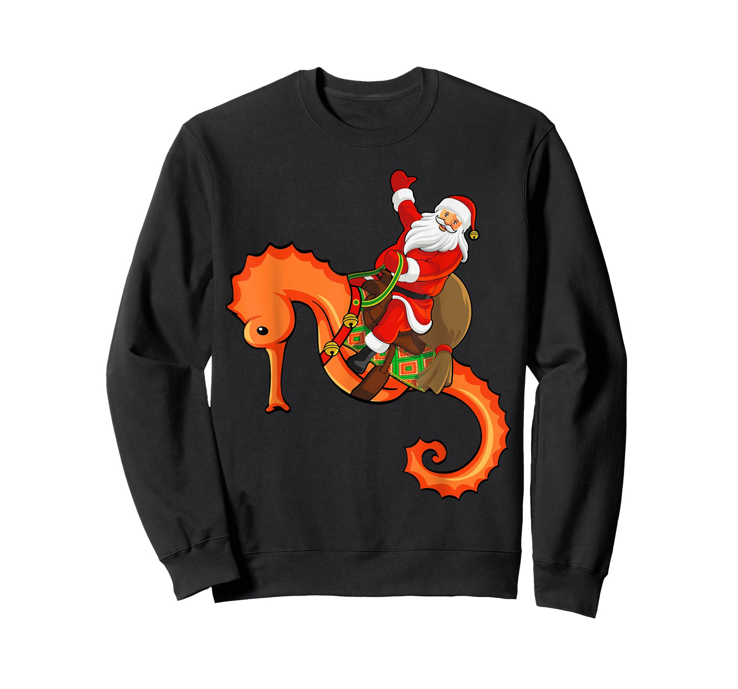 Funny Seahorse Fish Lover Santa Riding Seahorse Christmas T-Shirt