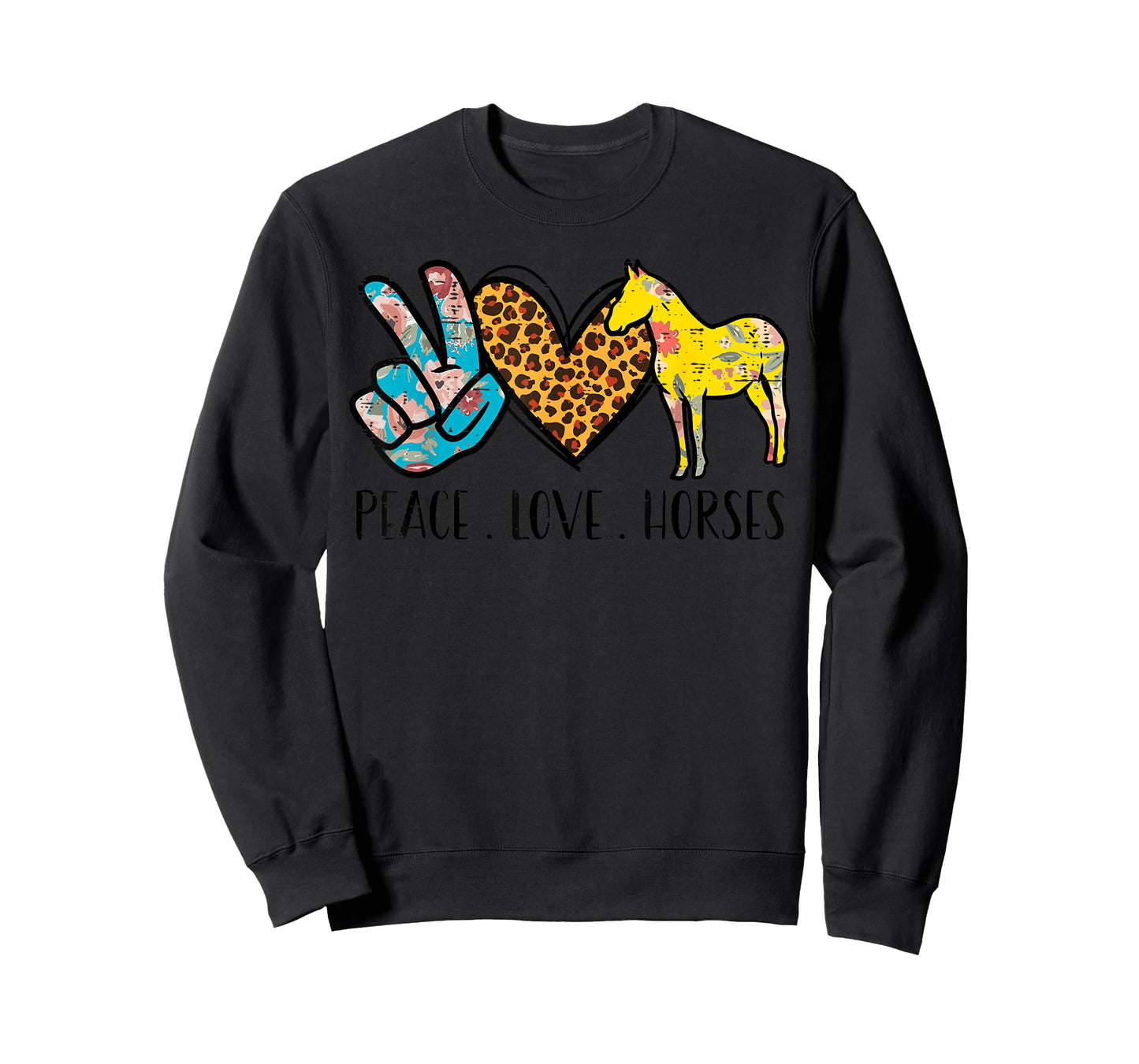 Peace Love Horses Riding Equestrian Gypsy Hippie Women Girls T-Shirt