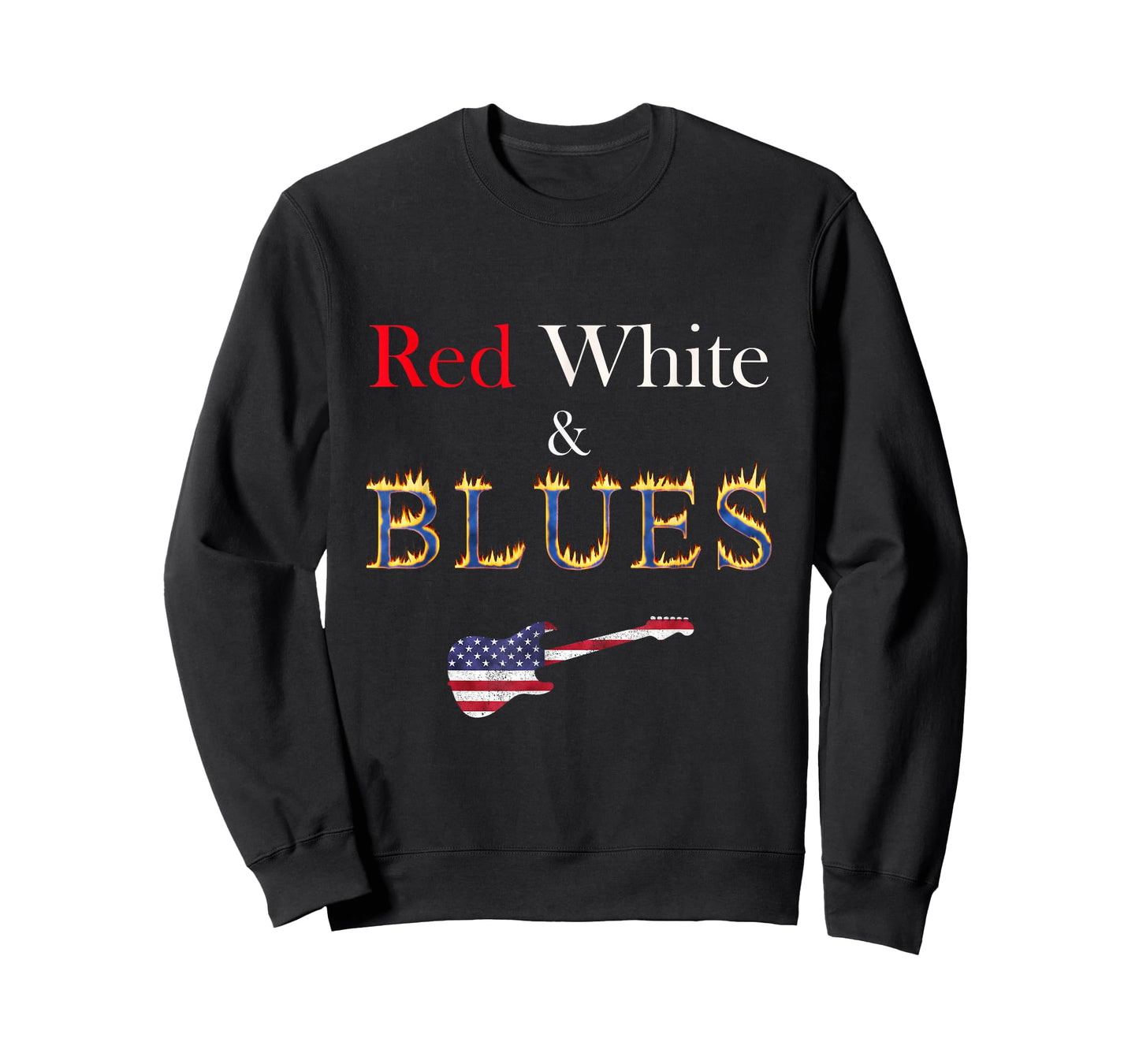 Red White and Blues Guitar Patriotic Flaming Blues Music T-Shirt