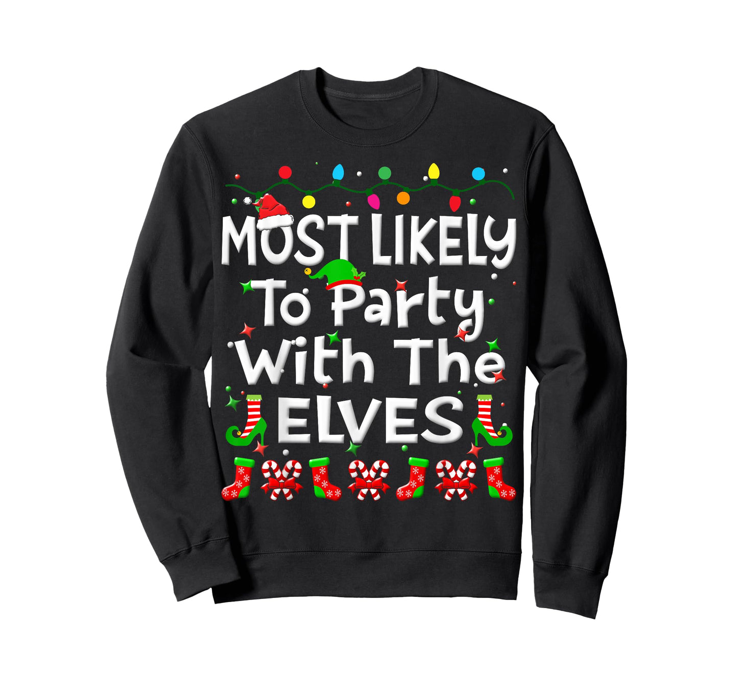 Most Likely To Party With The Elves Christmas Family Funny T-Shirt