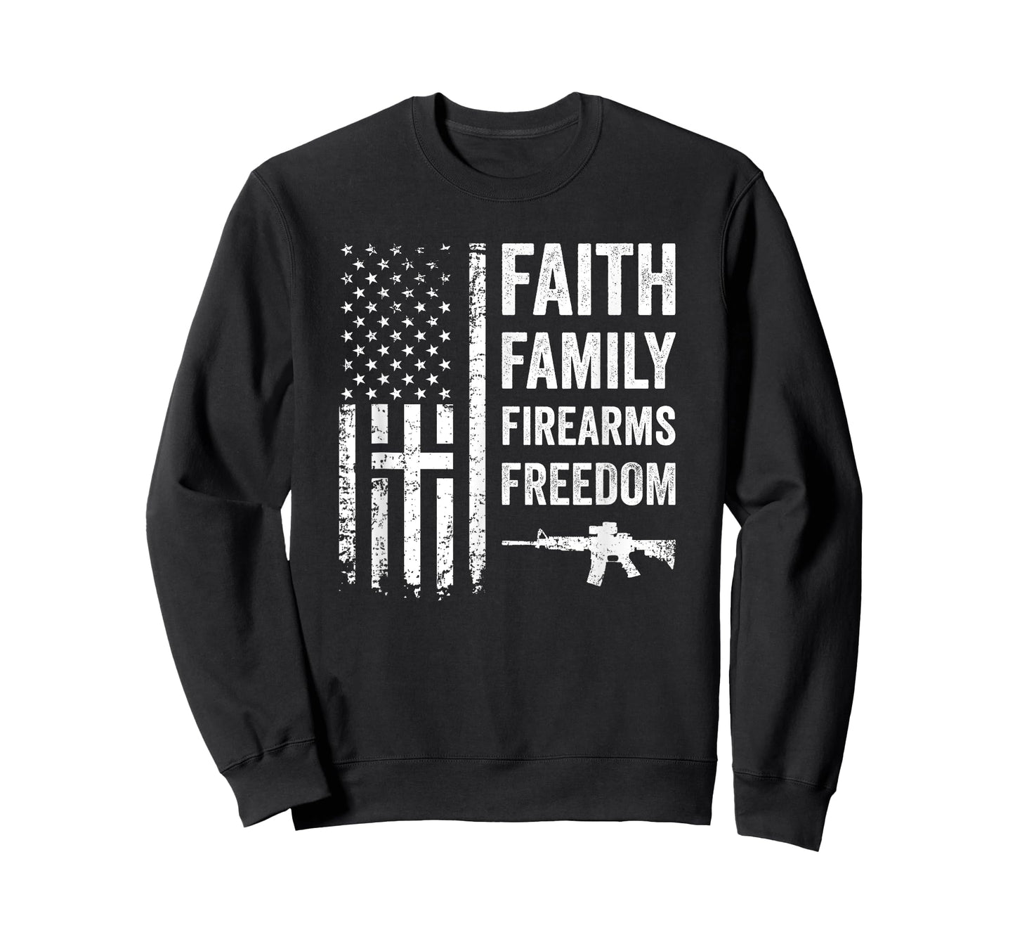 Faith Family Firearms & Freedom - Pro God Gun USA Cross Flag T-Shirt