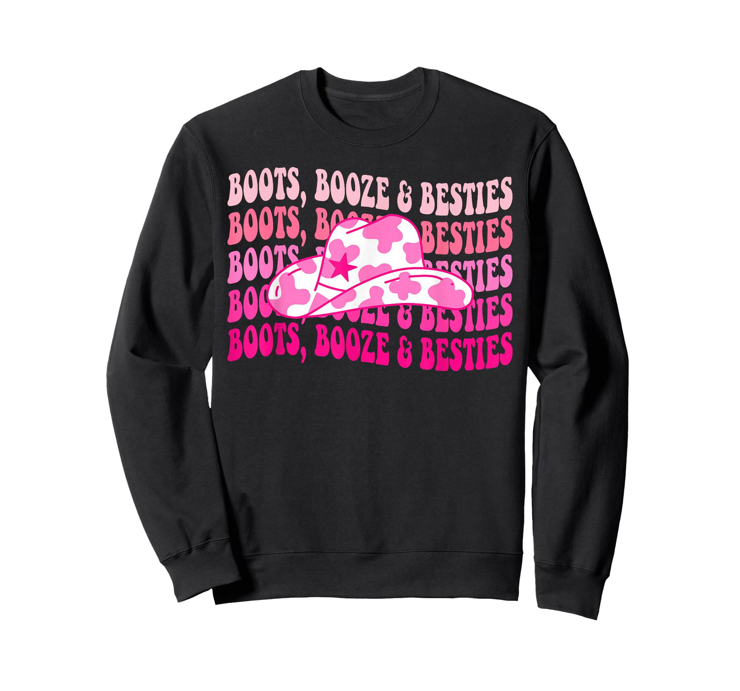 Boots Booze & Besties Western Cowgirls Groovy Bachelorette T-Shirt
